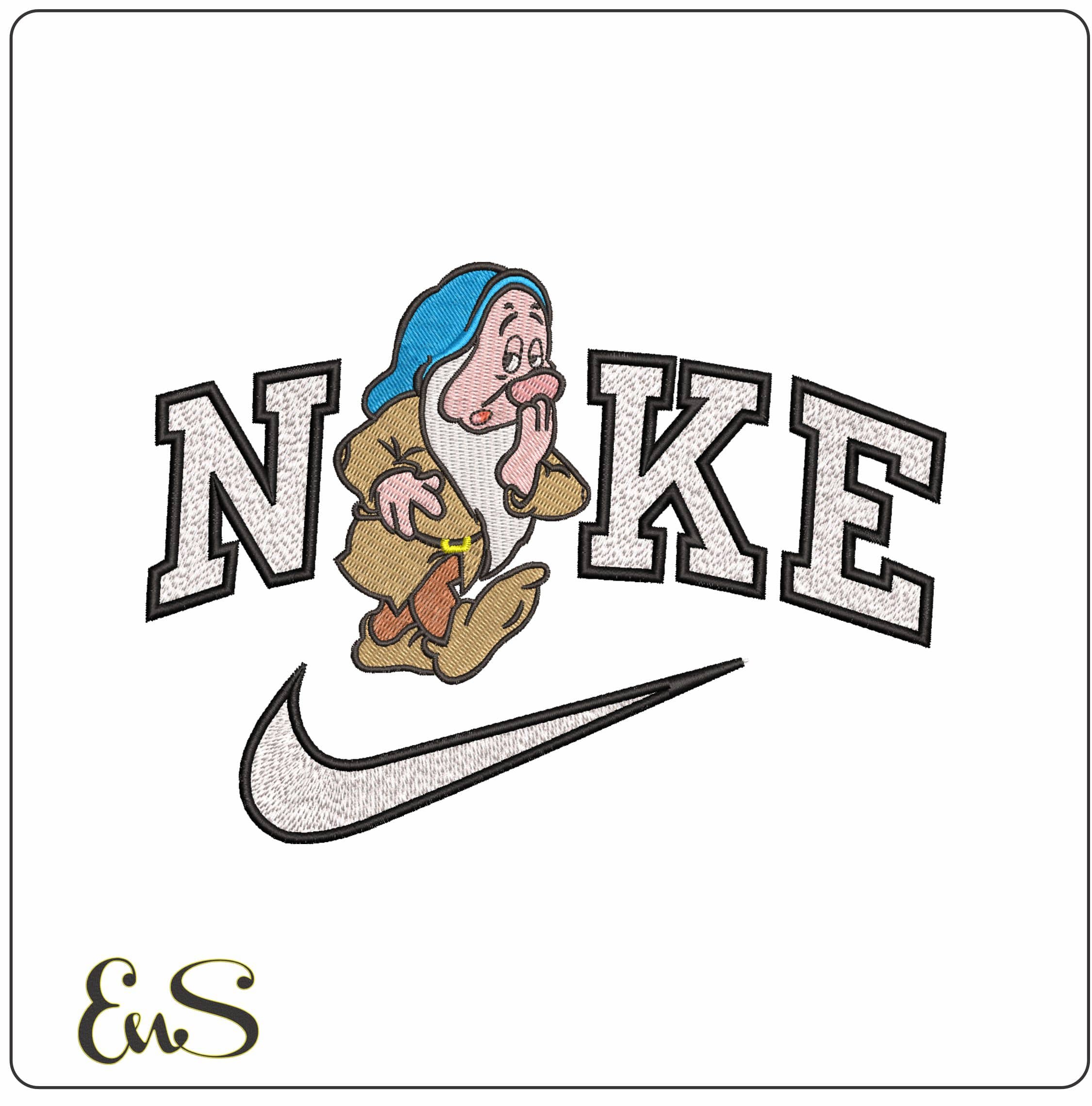 Nike Dwarf Sleepy Snow White Disney - Elegant embroidery design file - instant download