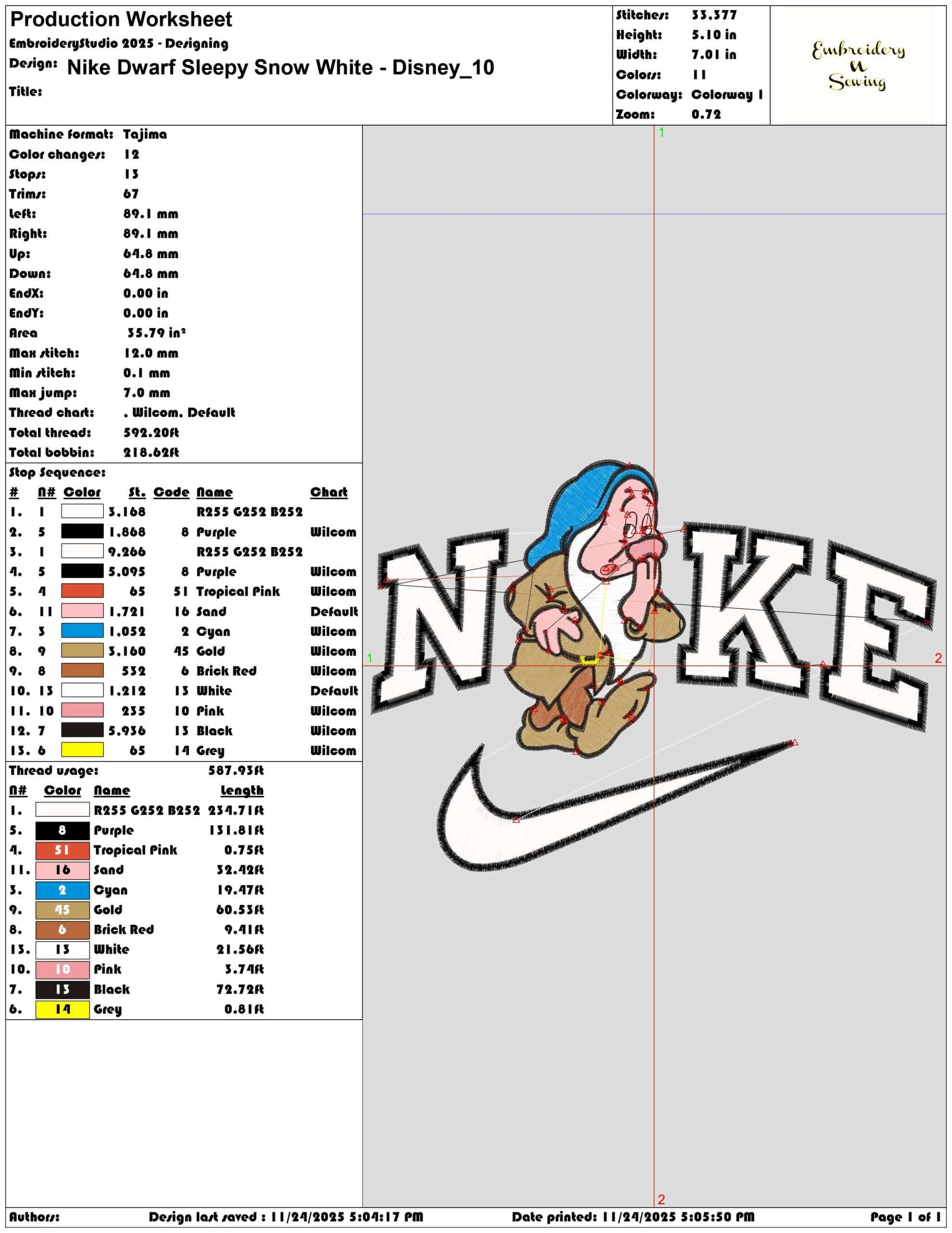 Nike Dwarf Sleepy Snow White Disney - Elegant embroidery design file - instant download — view 3