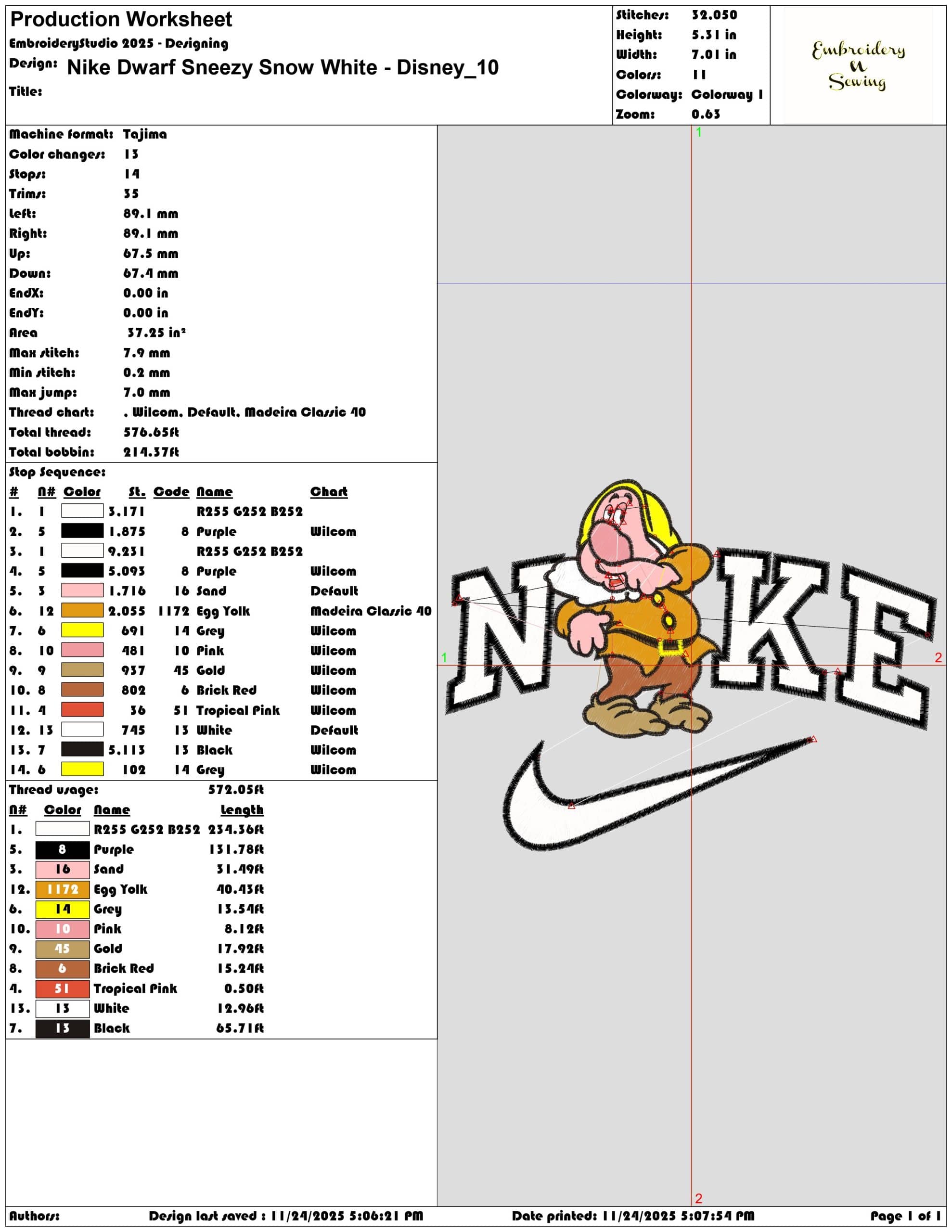 Nike Dwarf Sneezy Snow White Disney - Elegant embroidery design file - instant download — view 3