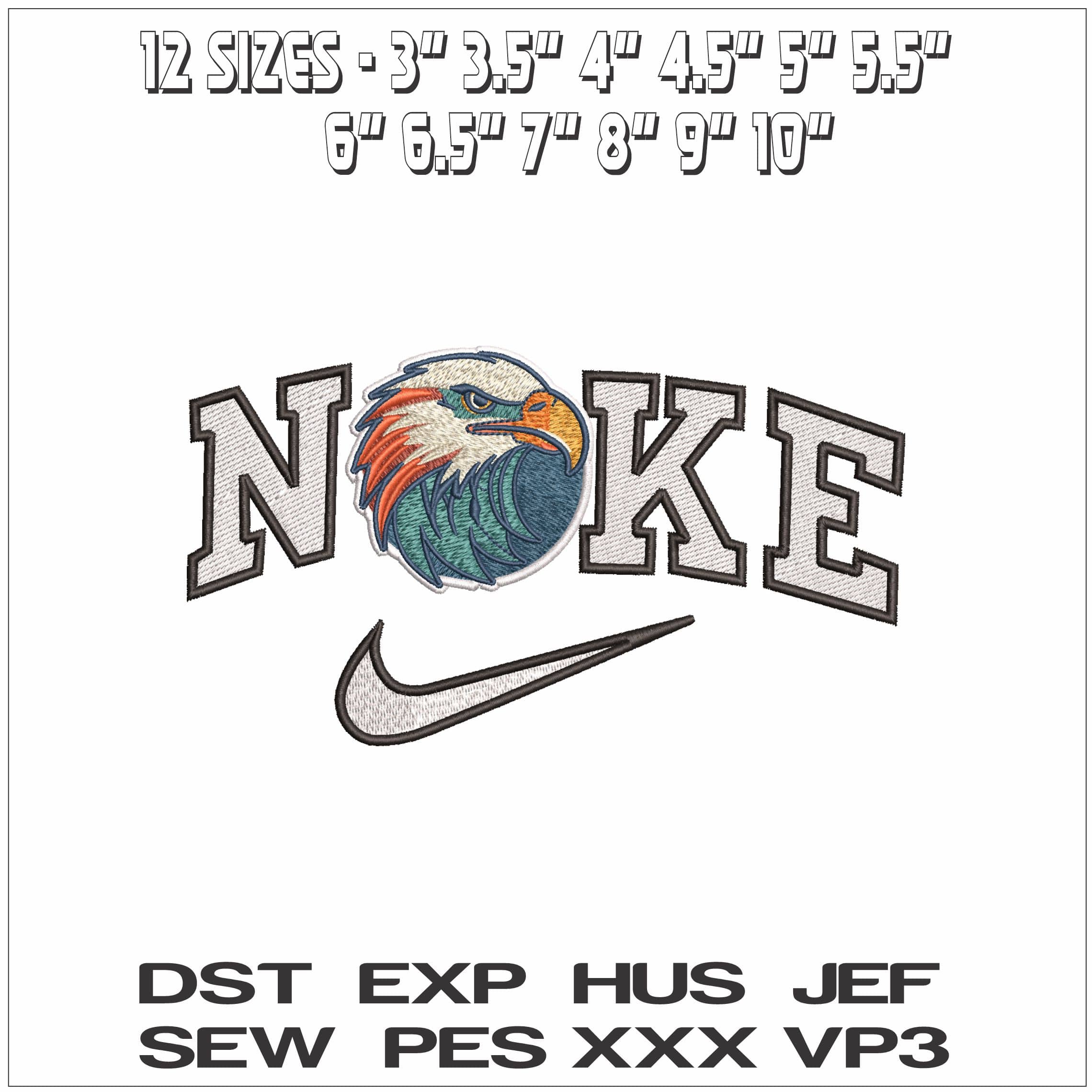Nike Eagles Heads - Elegant embroidery design file - instant download — view 2
