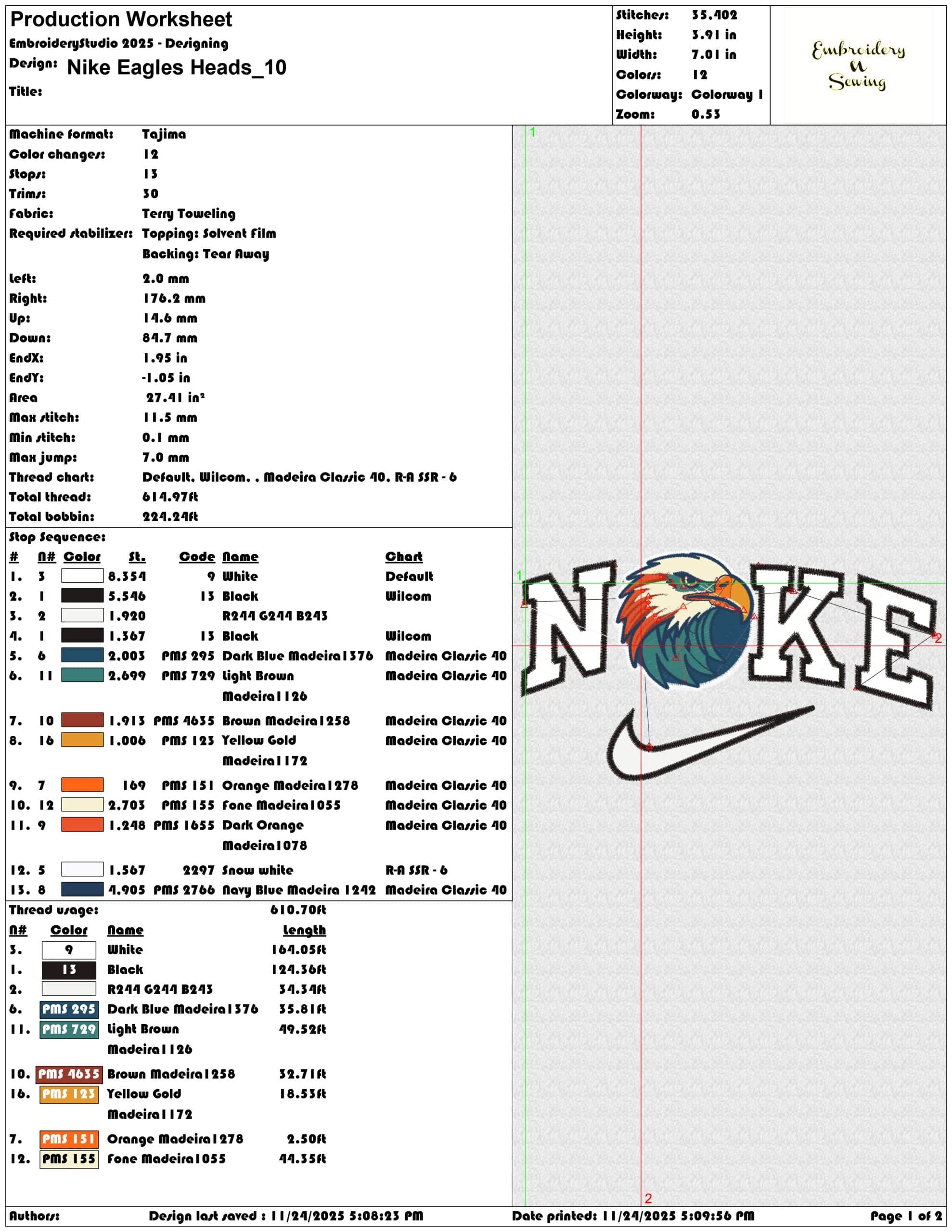 Nike Eagles Heads - Elegant embroidery design file - instant download — view 3