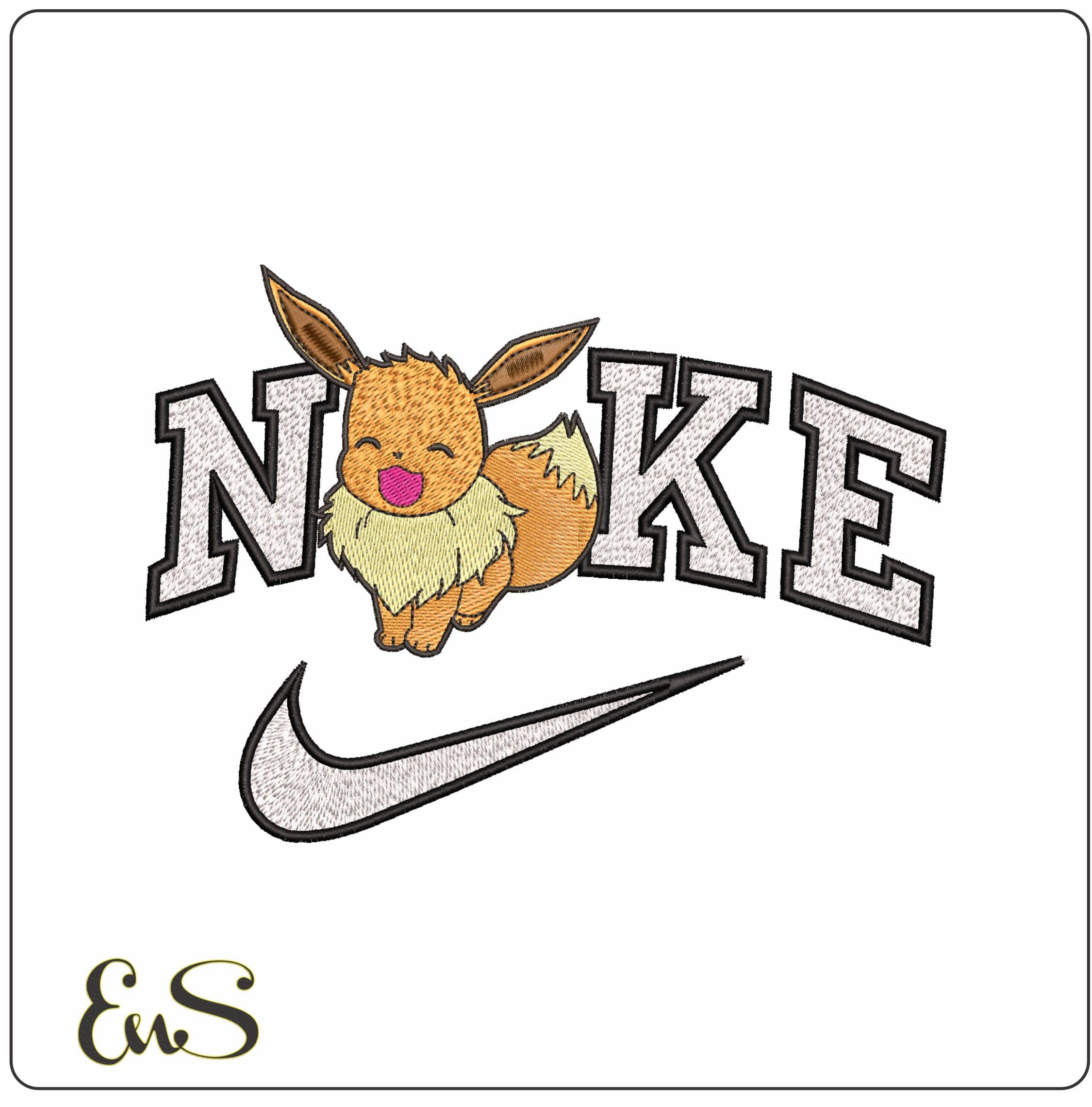 Nike Eevee pokemon Anime - Elegant embroidery design file - instant download