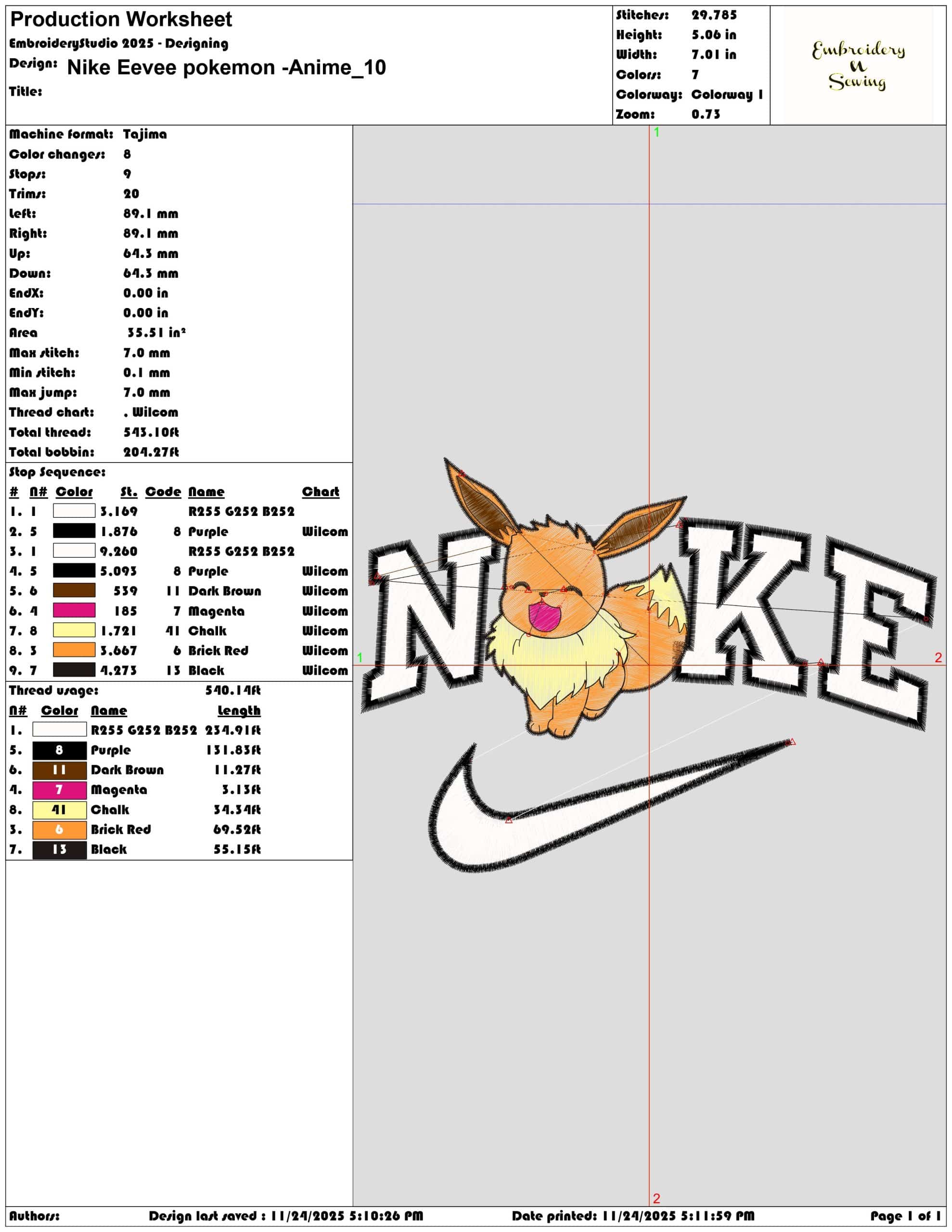 Nike Eevee pokemon Anime - Elegant embroidery design file - instant download — view 3