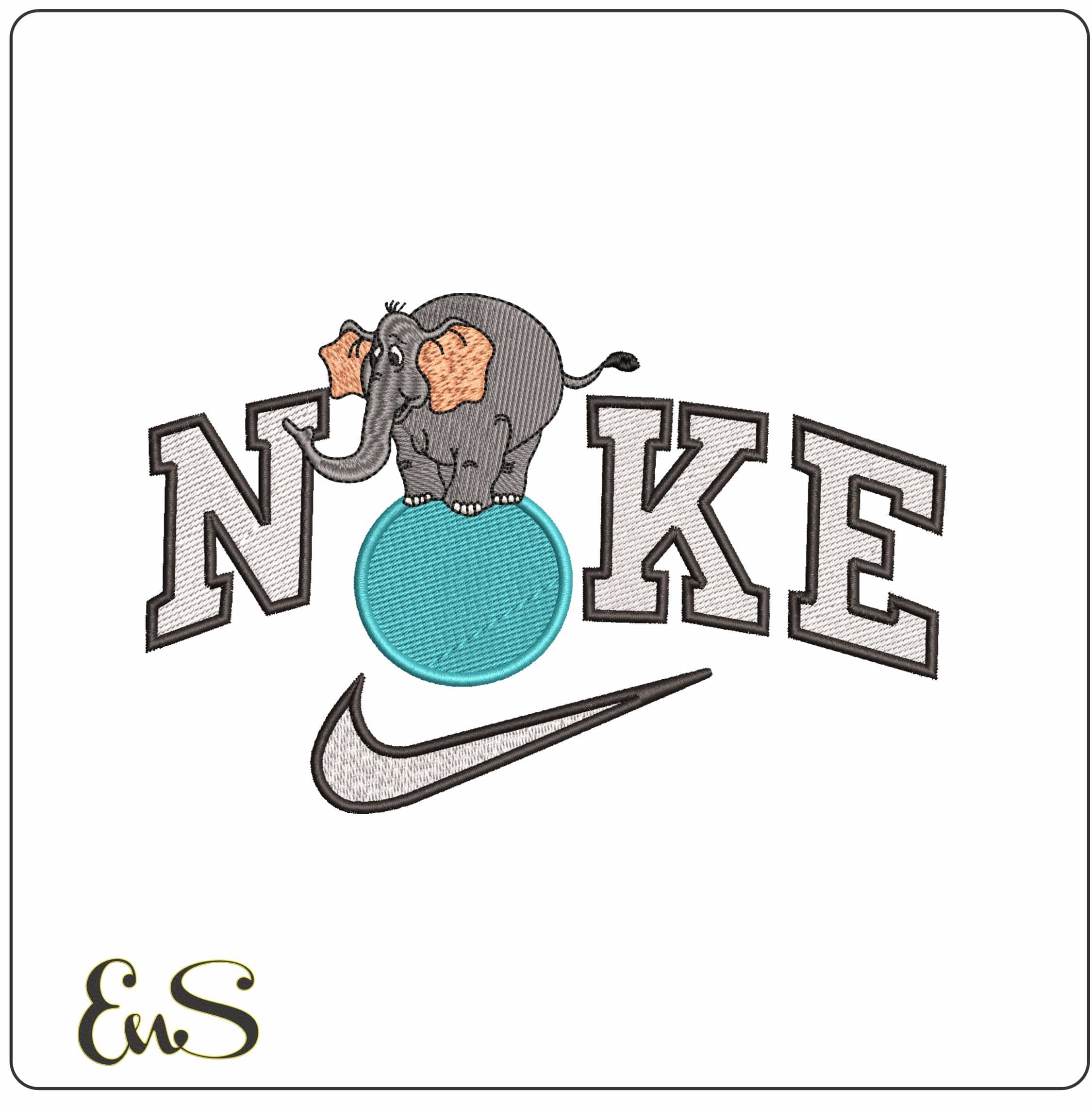 Nike Elephant balance on ball - Elegant embroidery design file - instant download