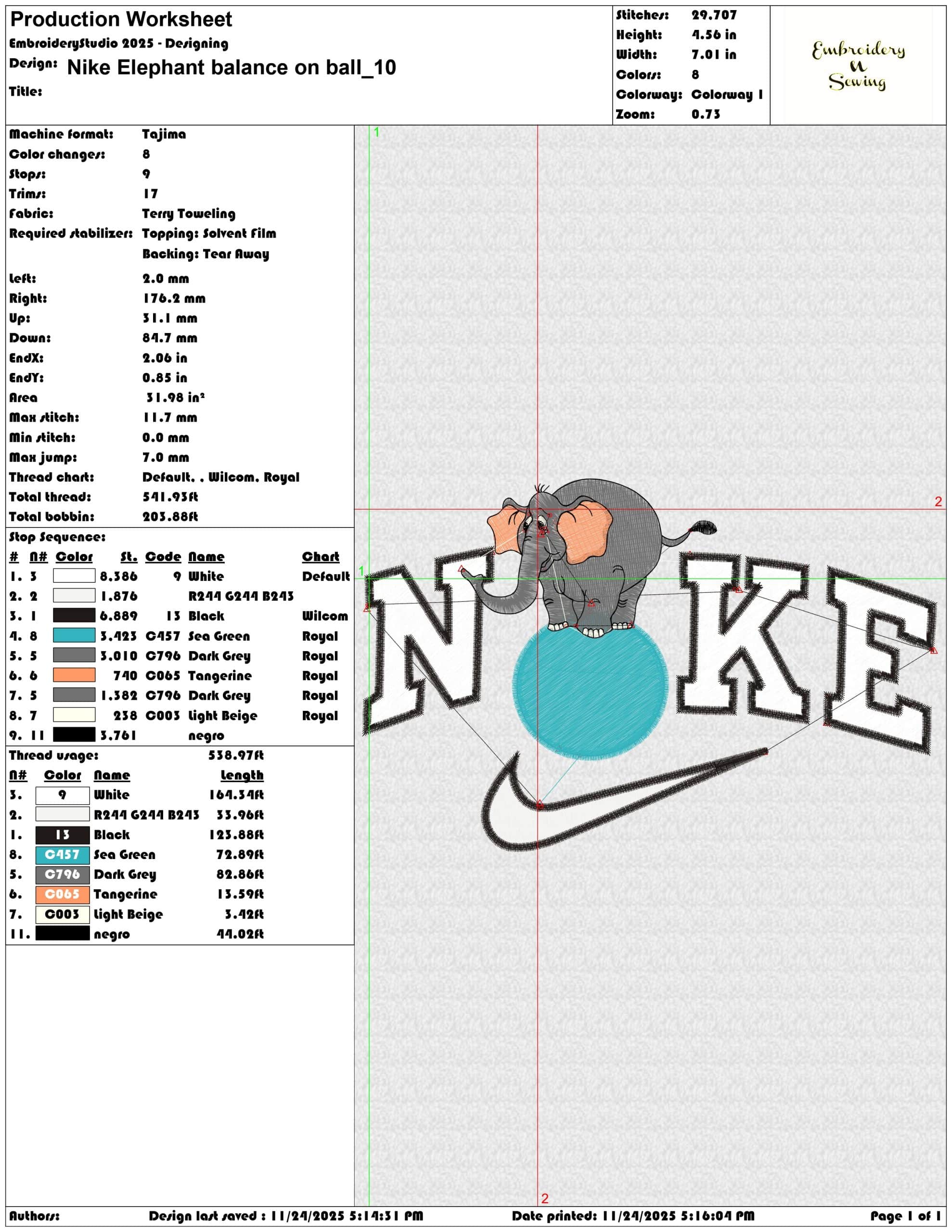 Nike Elephant balance on ball - Elegant embroidery design file - instant download — view 3