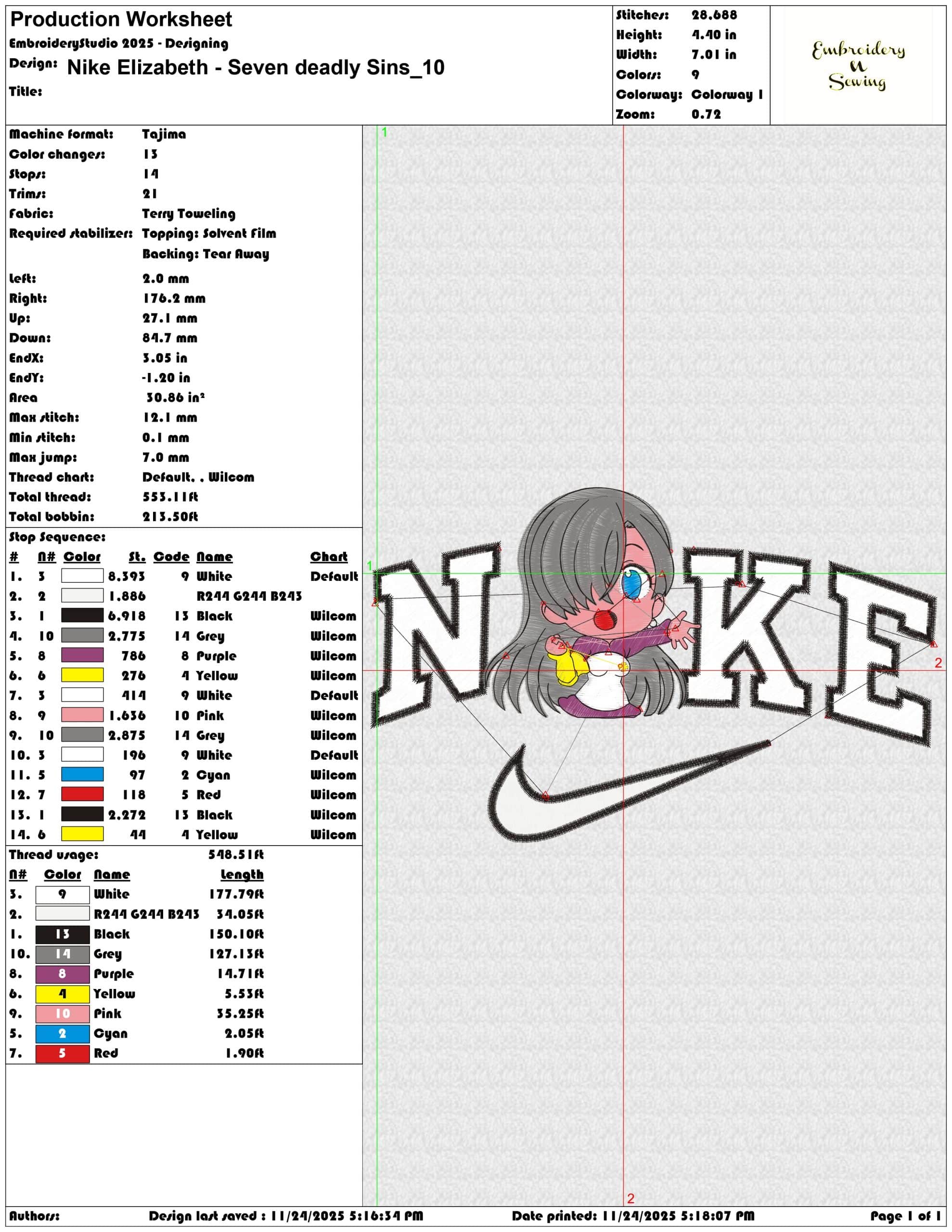 Nike Elizabeth Seven deadly Sins- Elegant embroidery design file - instant download — view 3