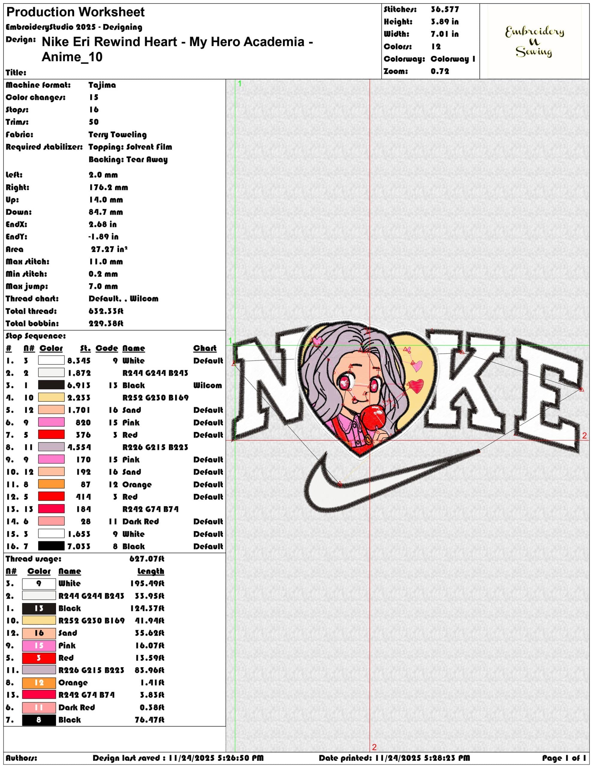 Nike Eri Rewind Heart My Hero Academia Anime- Elegant embroidery design file - instant download — view 3