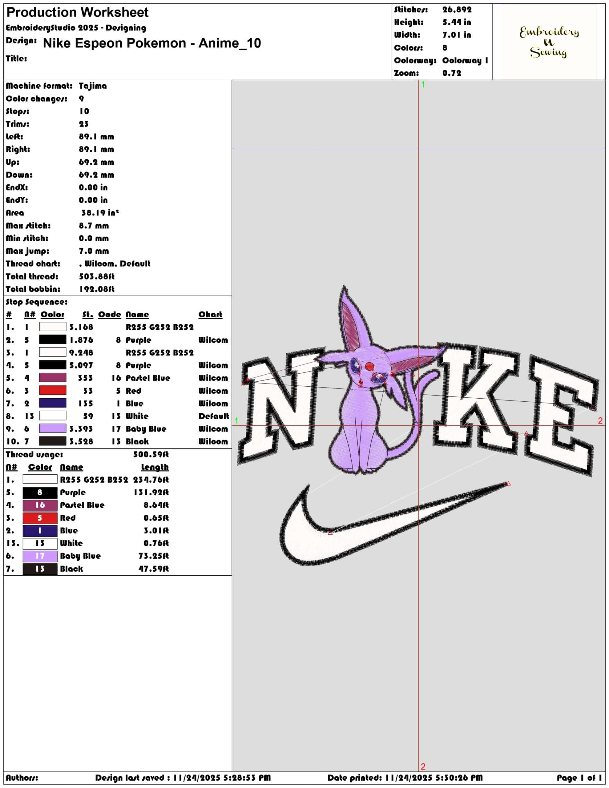 Nike Espeon Pokemon Anime- Elegant embroidery design file - instant download — view 3