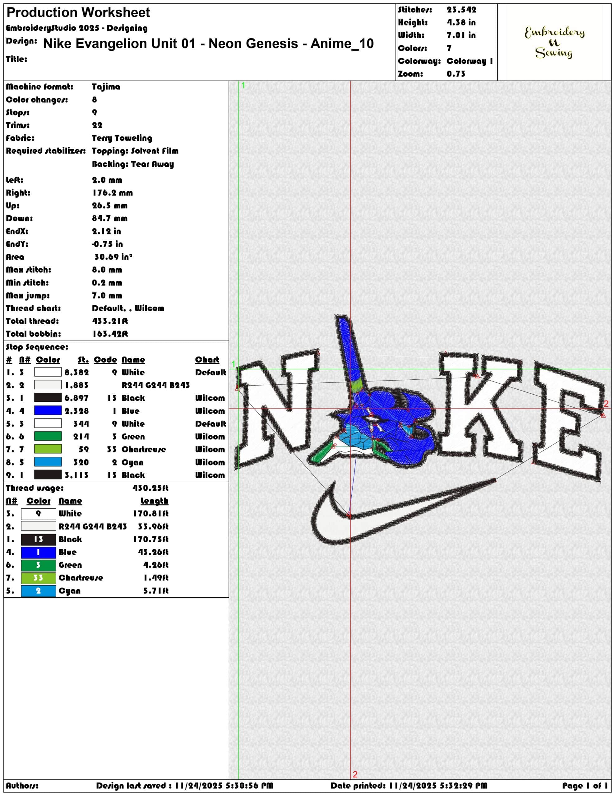 Nike Evangelion Unit 01 Neon Genesis Anime- Elegant embroidery design file - instant download — view 3