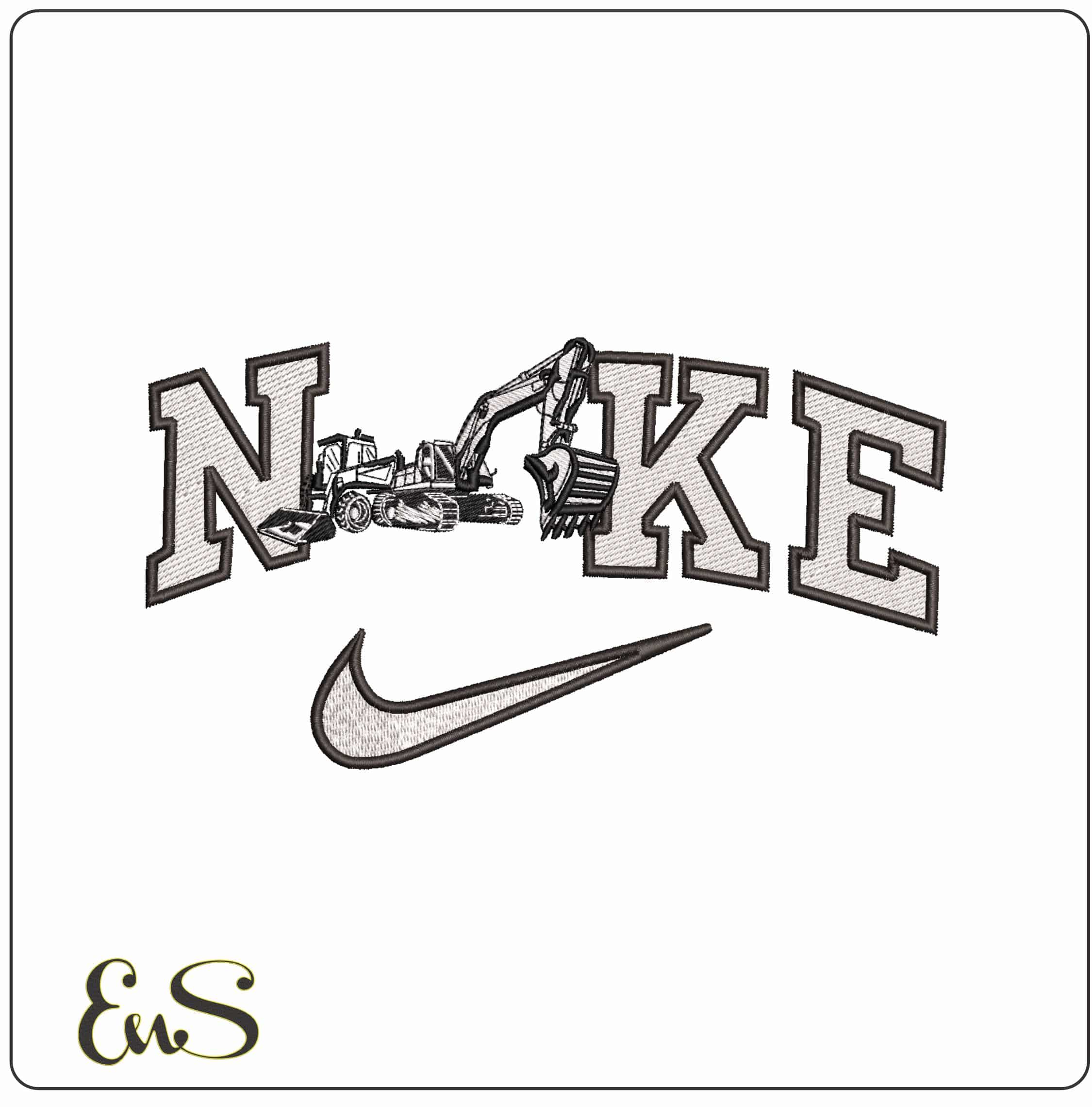 Nike Excavators- Elegant embroidery design file - instant download
