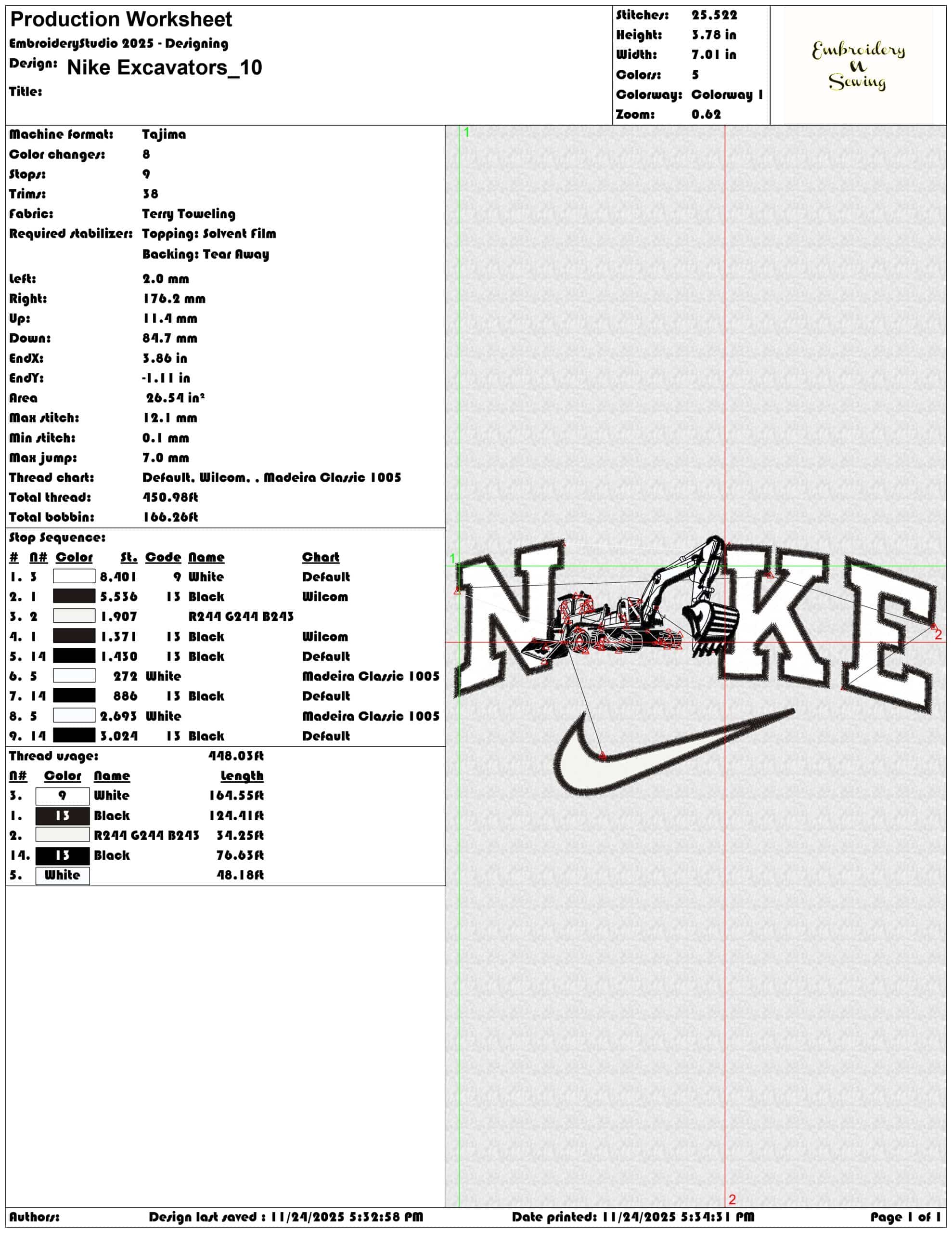 Nike Excavators- Elegant embroidery design file - instant download — view 3