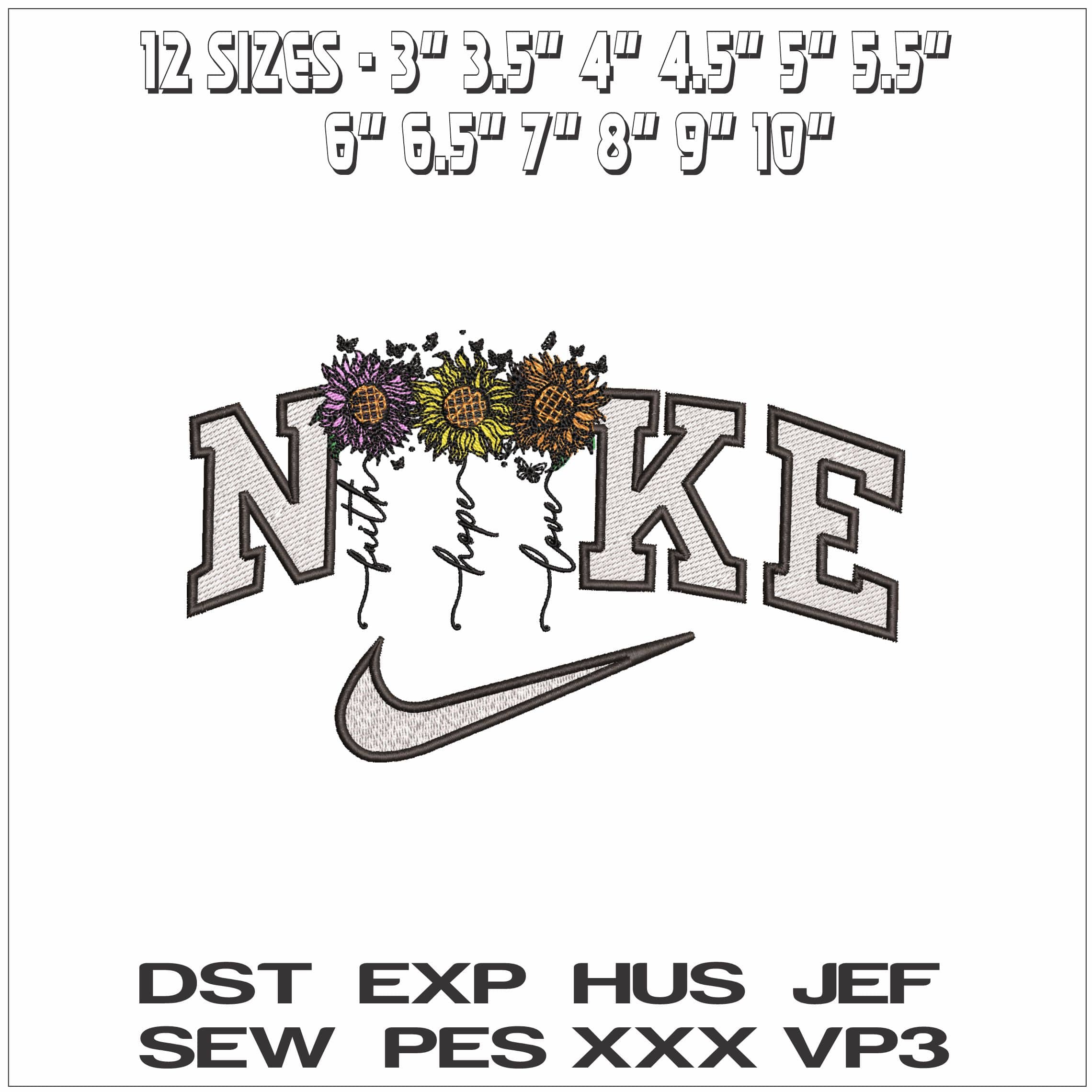 Nike Faith Hope and Love Flowers- Elegant embroidery design file - instant download — view 2