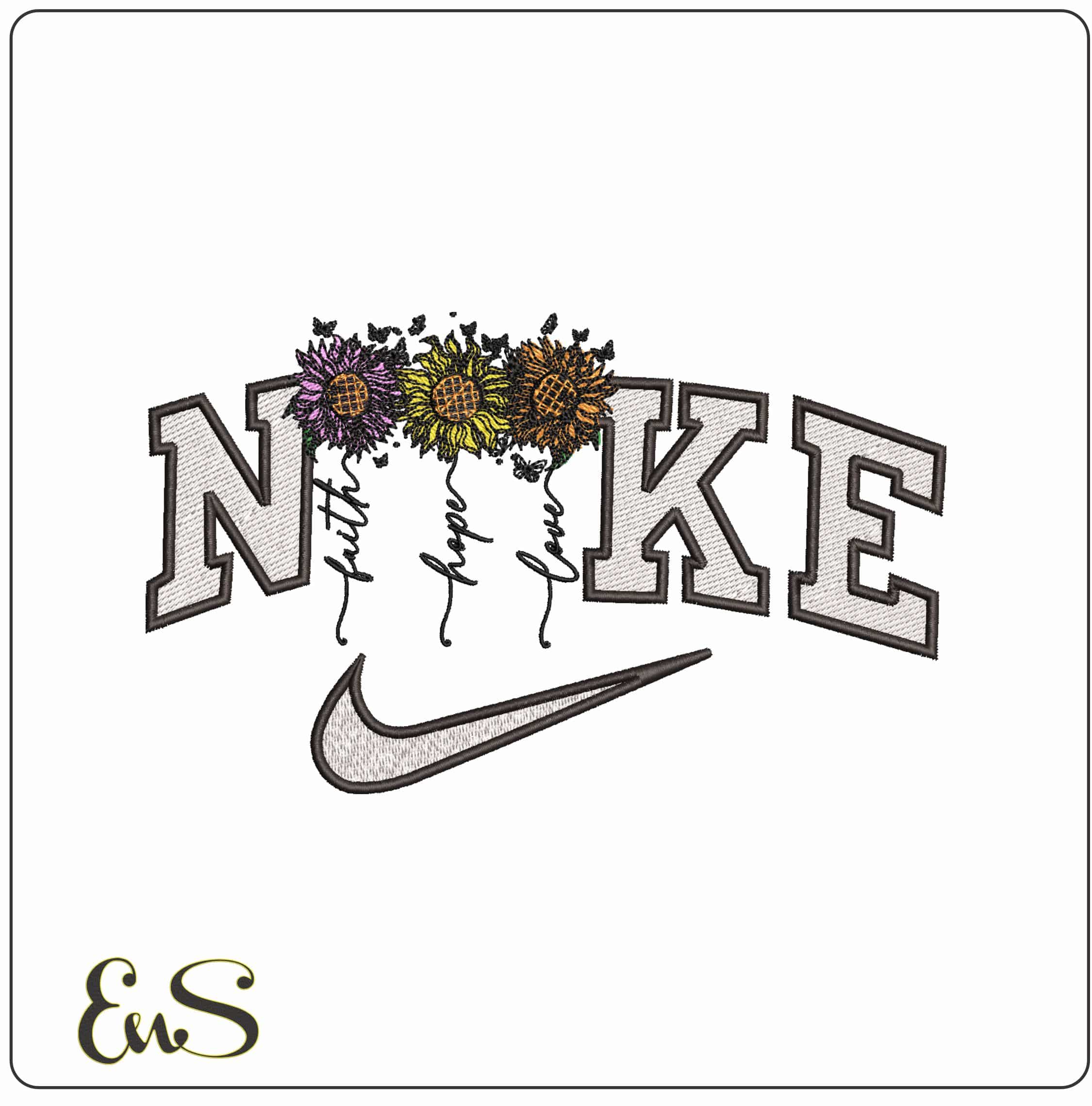 Nike Faith Hope and Love Flowers- Elegant embroidery design file - instant download
