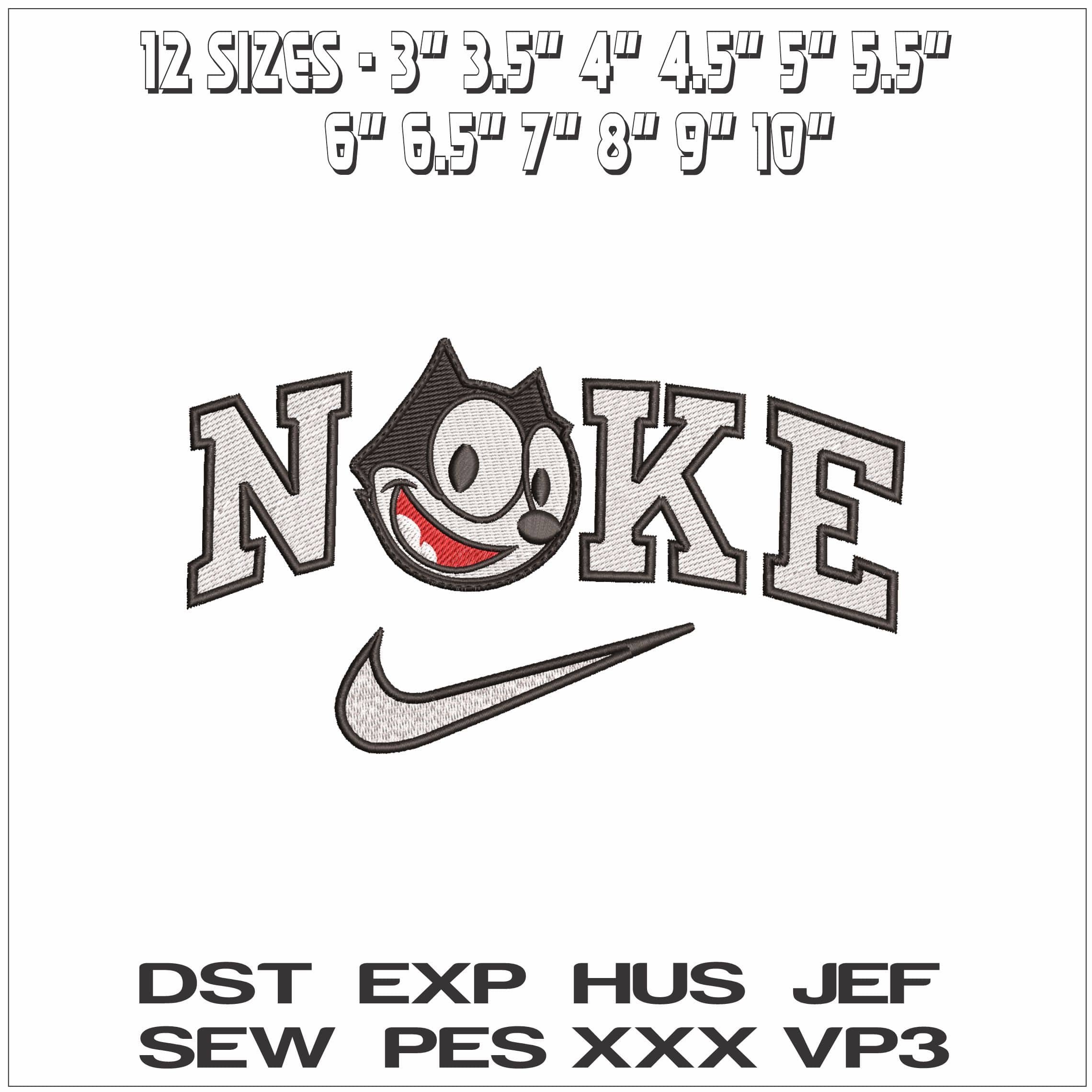 Nike Felix the Cat Head- Elegant embroidery design file - instant download — view 2