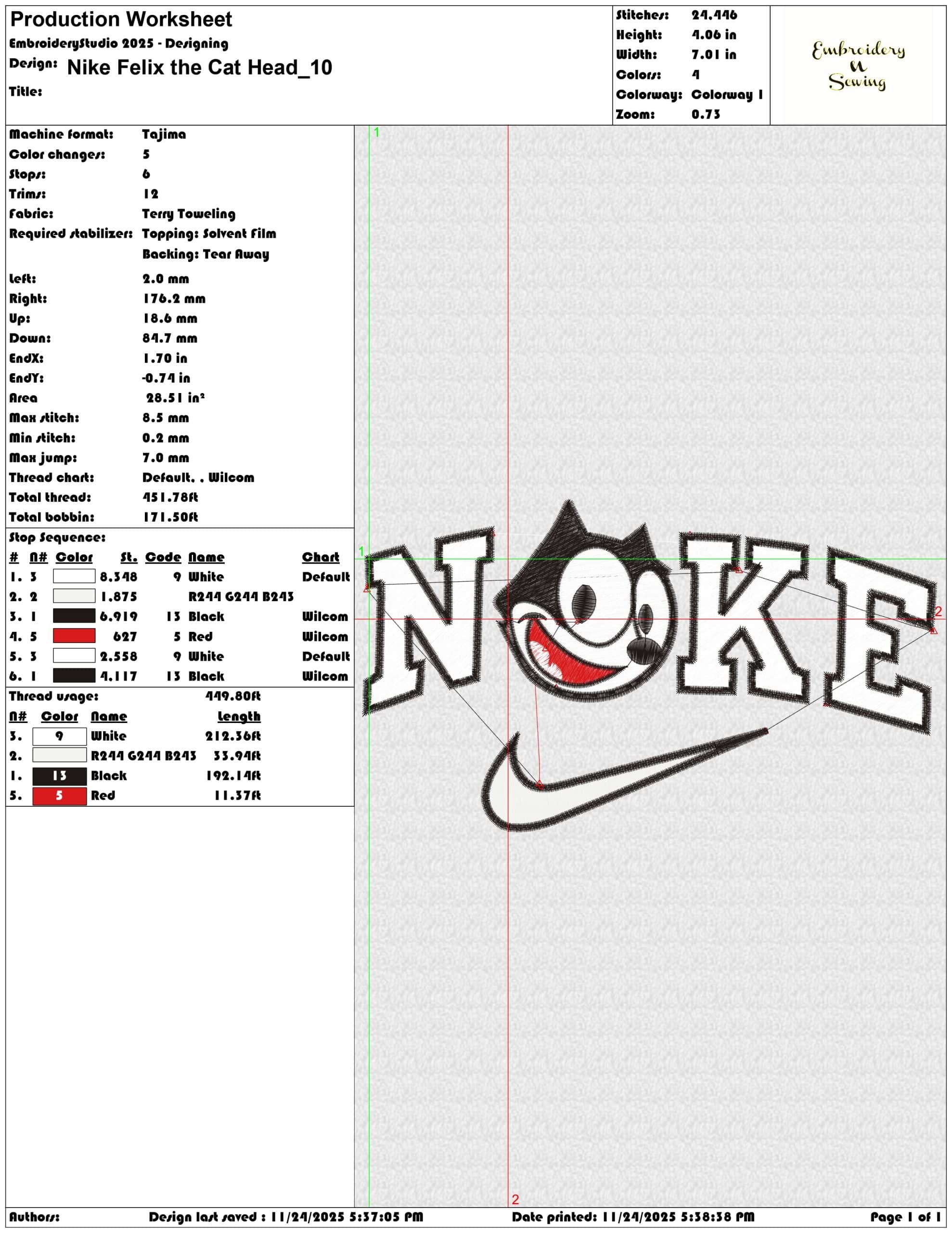 Nike Felix the Cat Head- Elegant embroidery design file - instant download — view 3