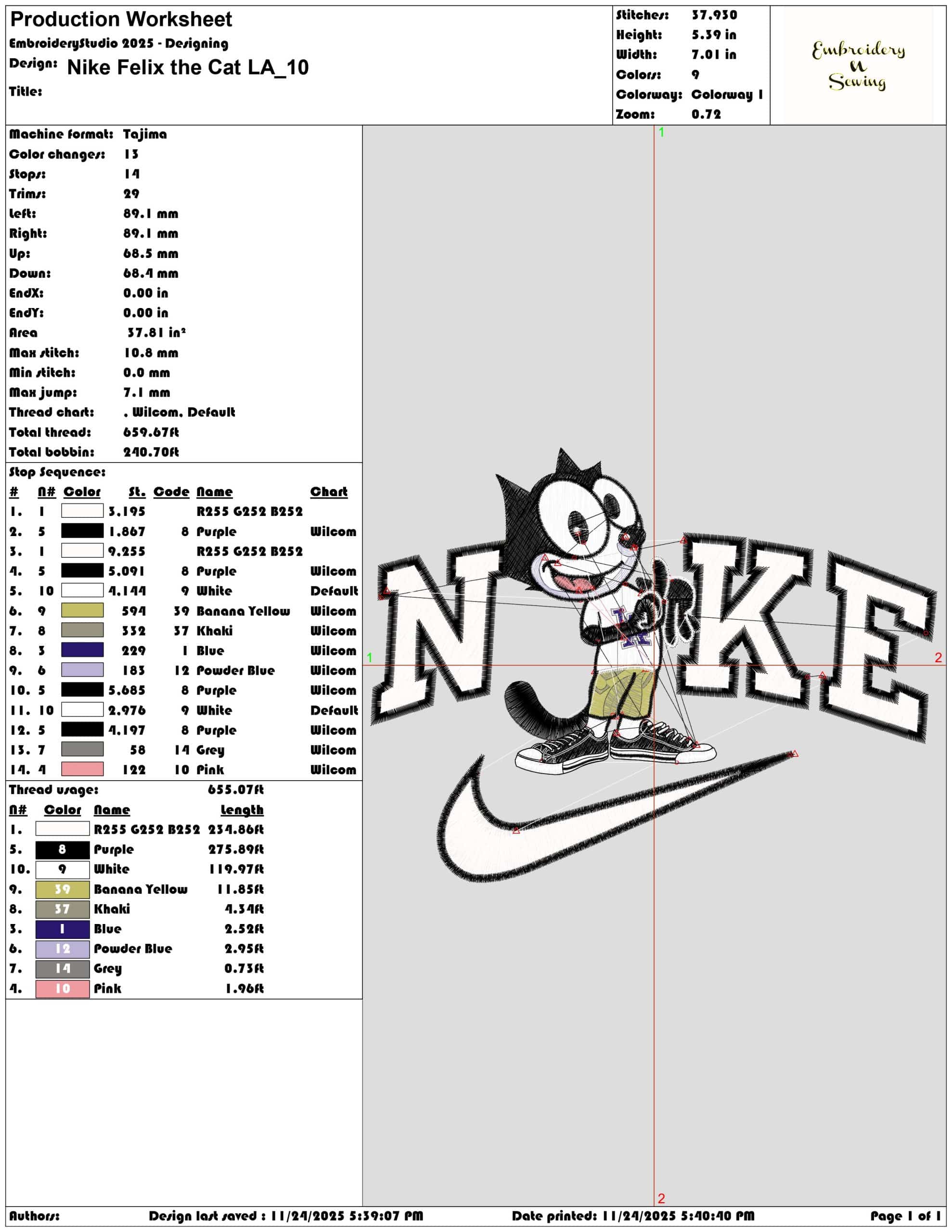 Nike Felix the Cat LA- Elegant embroidery design file - instant download — view 3