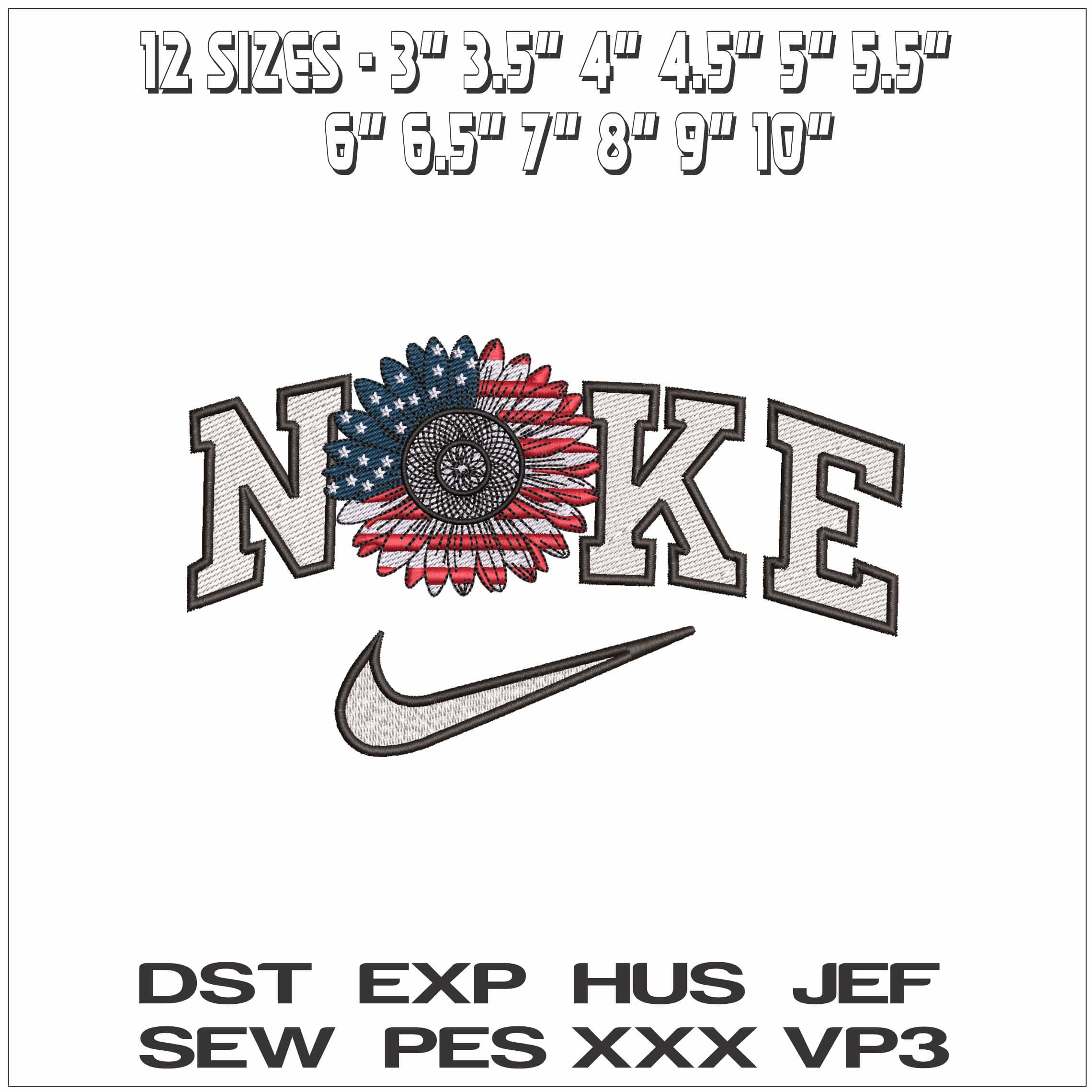 Nike Flower USA Flag inside- Elegant embroidery design file - instant download — view 2