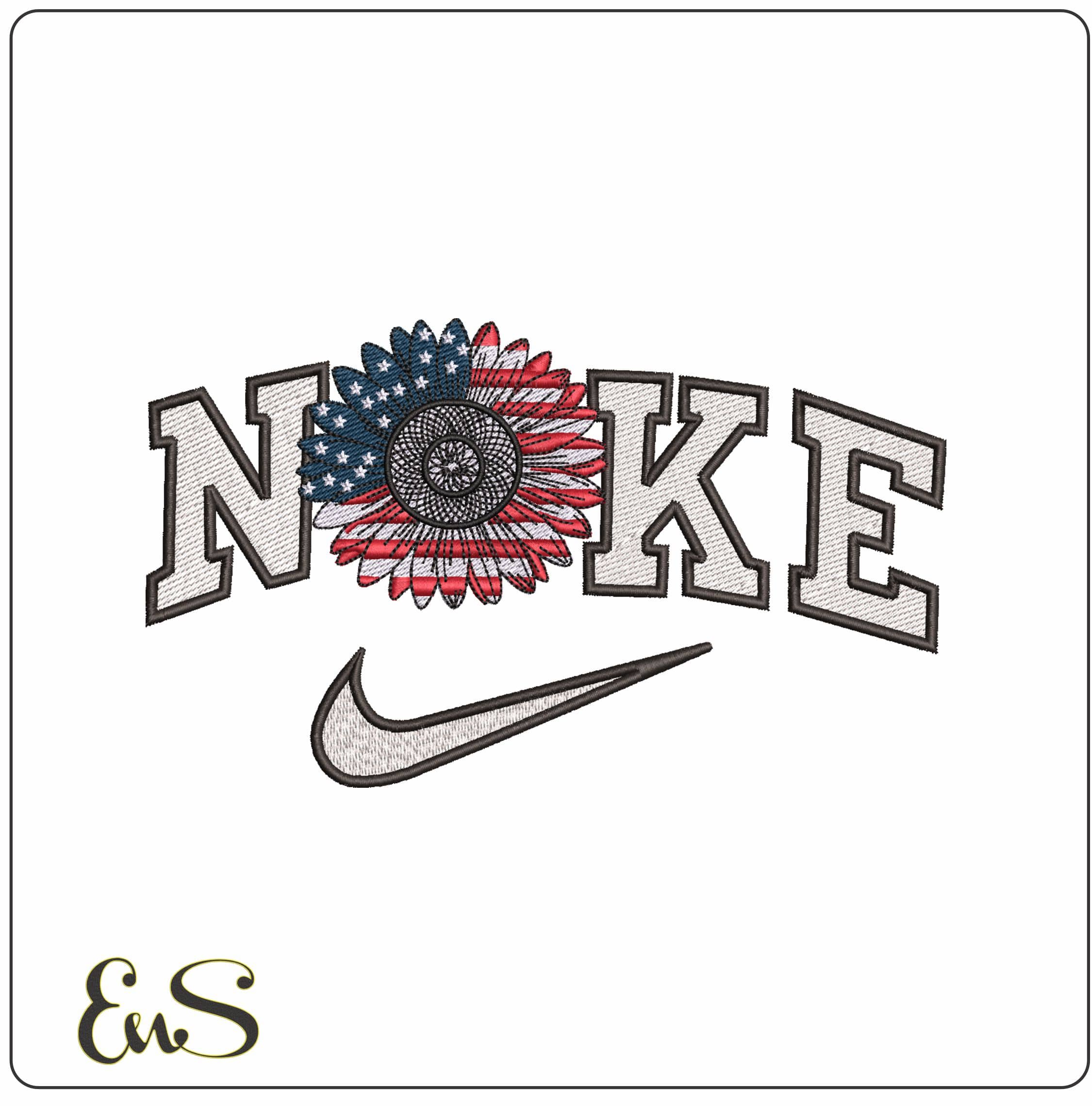 Nike Flower USA Flag inside- Elegant embroidery design file - instant download
