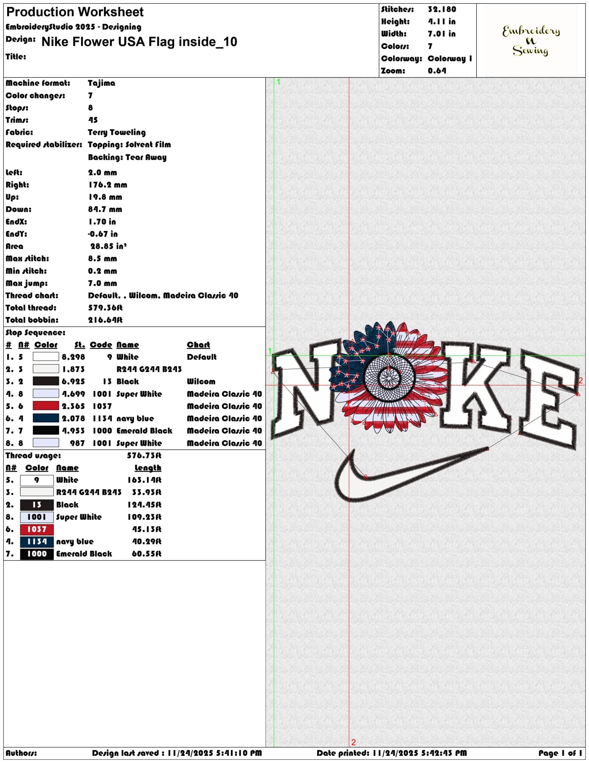 Nike Flower USA Flag inside- Elegant embroidery design file - instant download — view 3