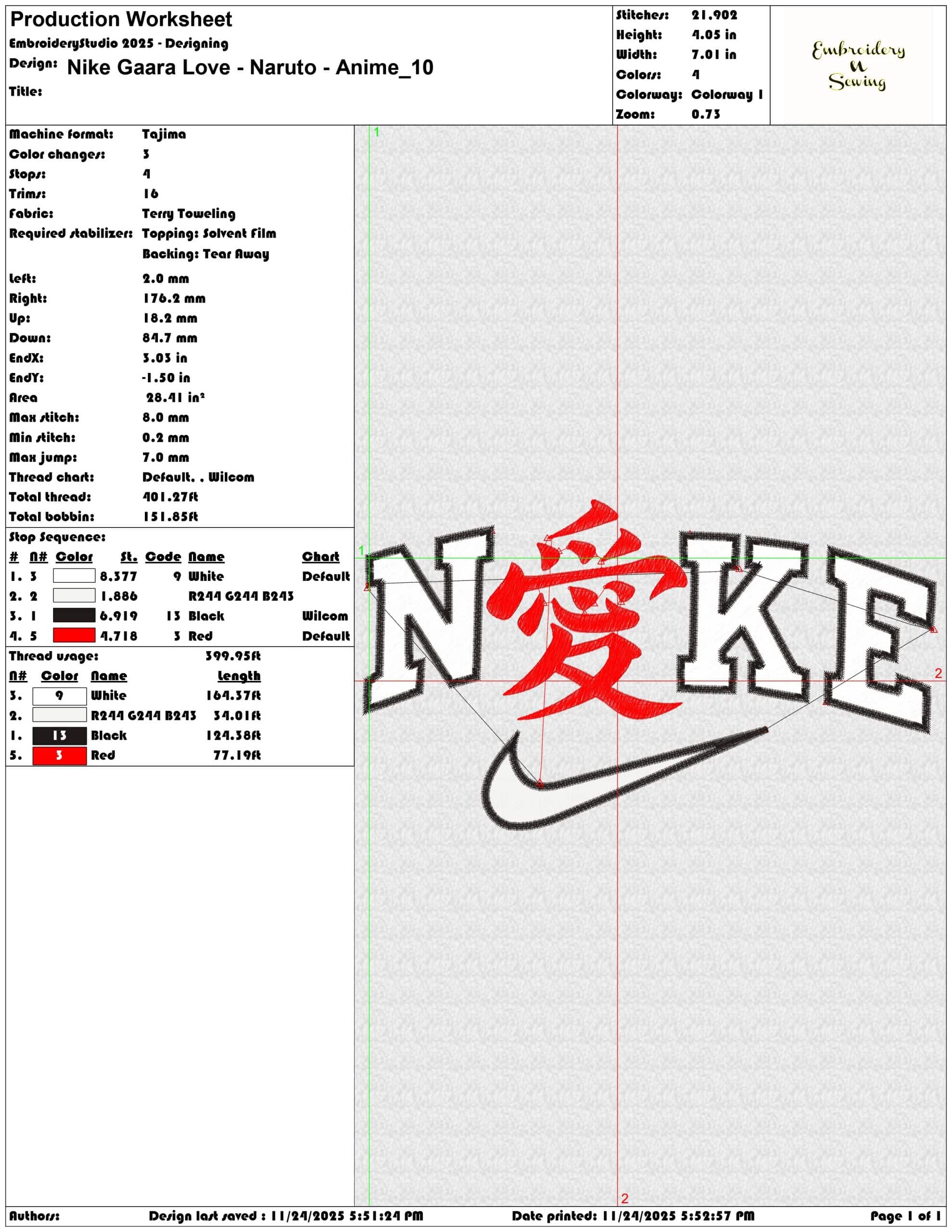 Nike Gaara Love Naruto Anime- Elegant embroidery design file - instant download — view 3