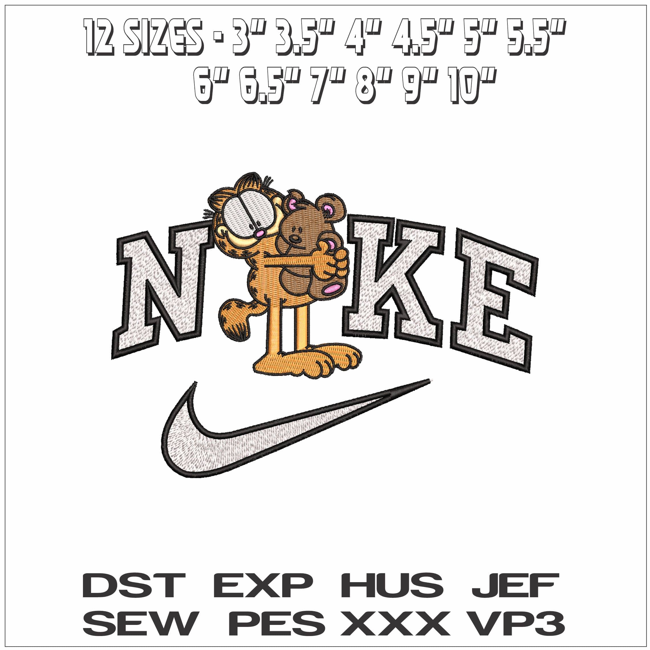Nike Garfield and Teddy- Elegant embroidery design file - instant download — view 2