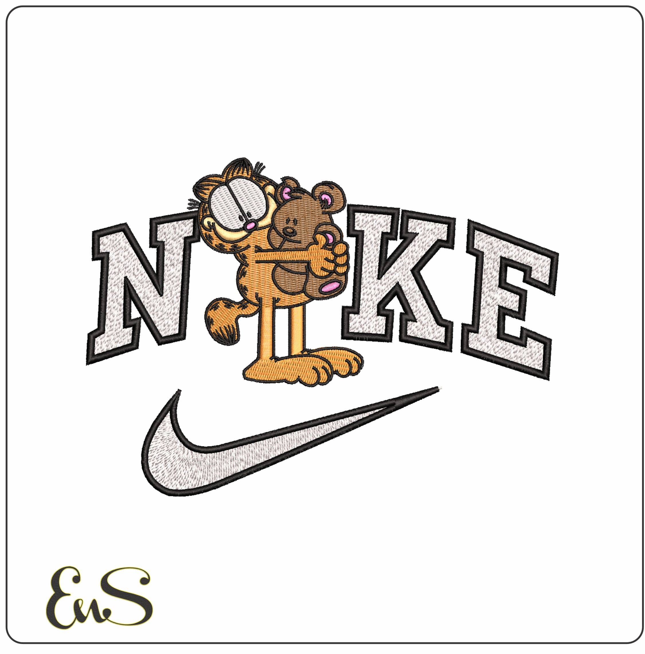 Nike Garfield and Teddy- Elegant embroidery design file - instant download