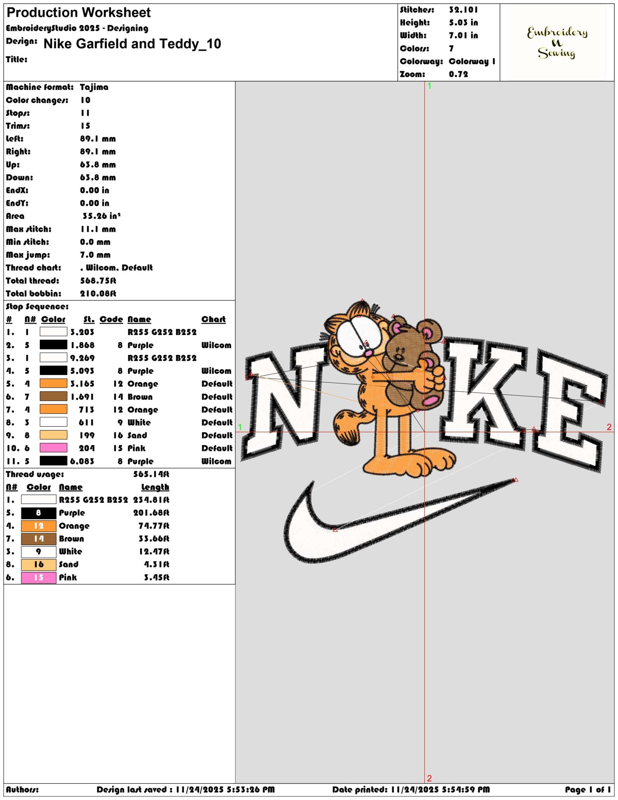 Nike Garfield and Teddy- Elegant embroidery design file - instant download — view 3