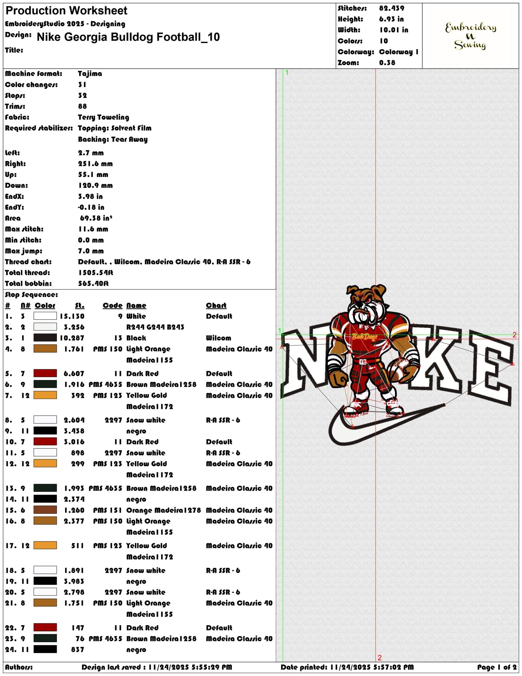 Nike Georgia Bulldog Football- Elegant embroidery design file - instant download — view 3