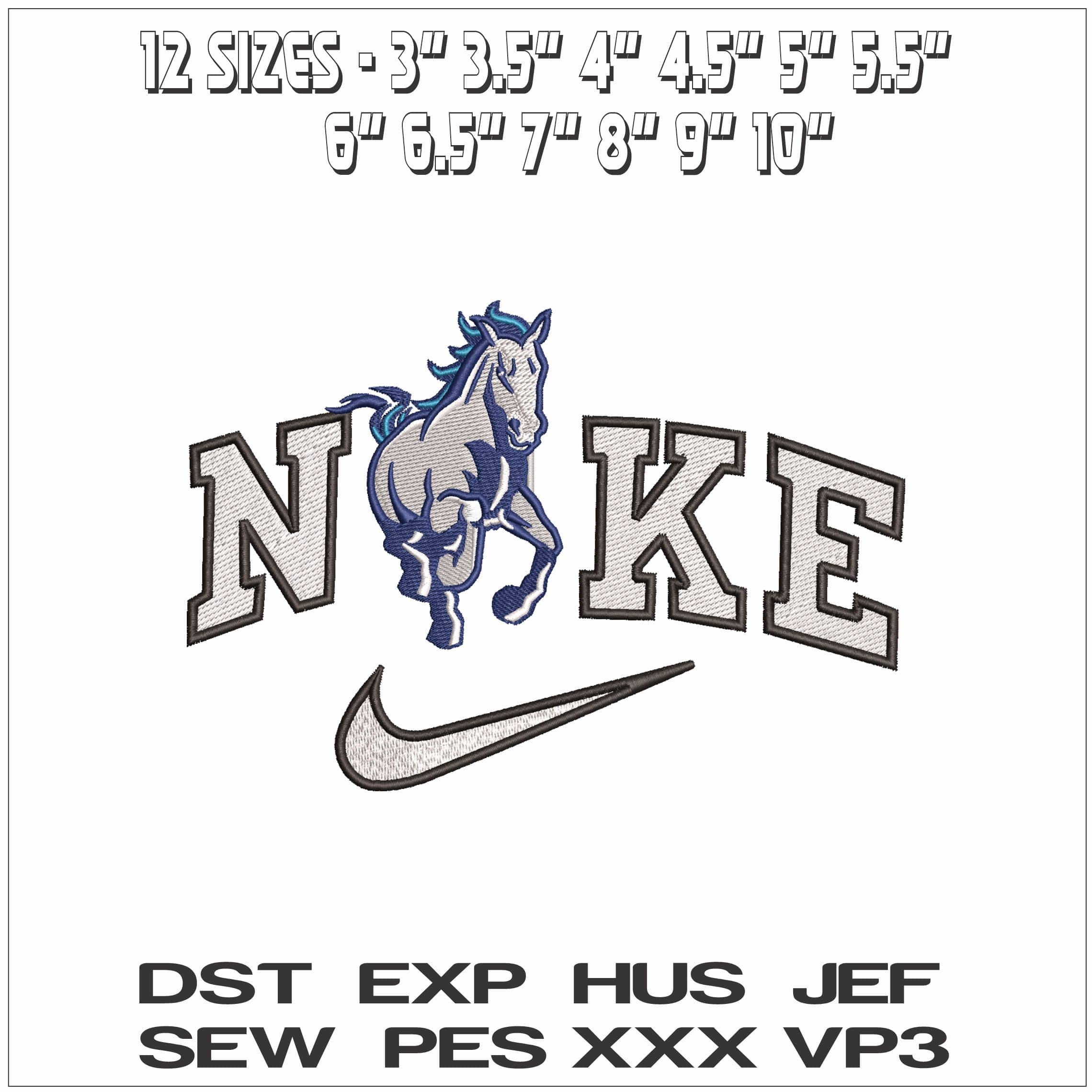 Nike Giddings Lonestar Southeast Mustang- Elegant embroidery design file - instant download — view 2