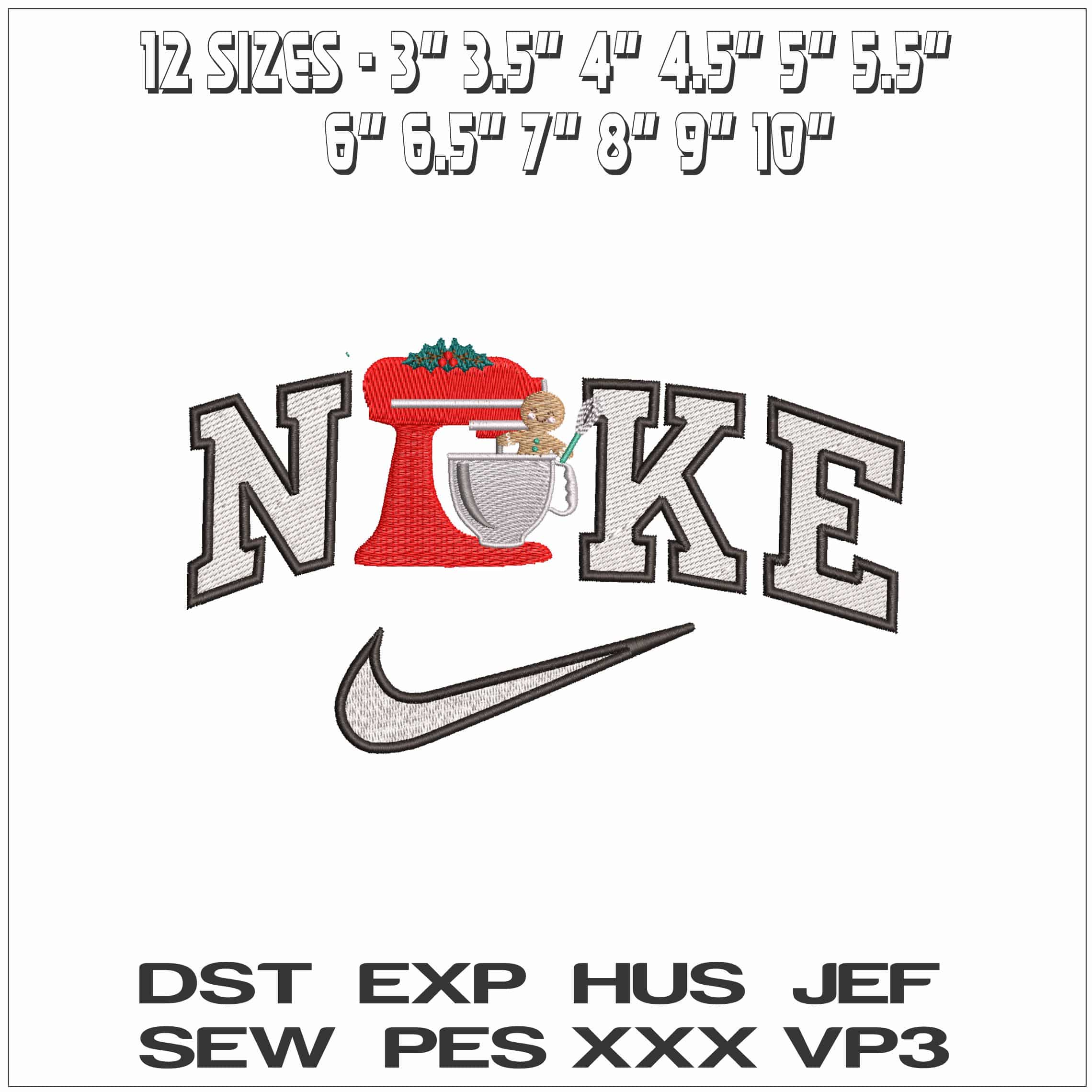 Nike Gingerbread man in Mixer- Elegant embroidery design file - instant download — view 2