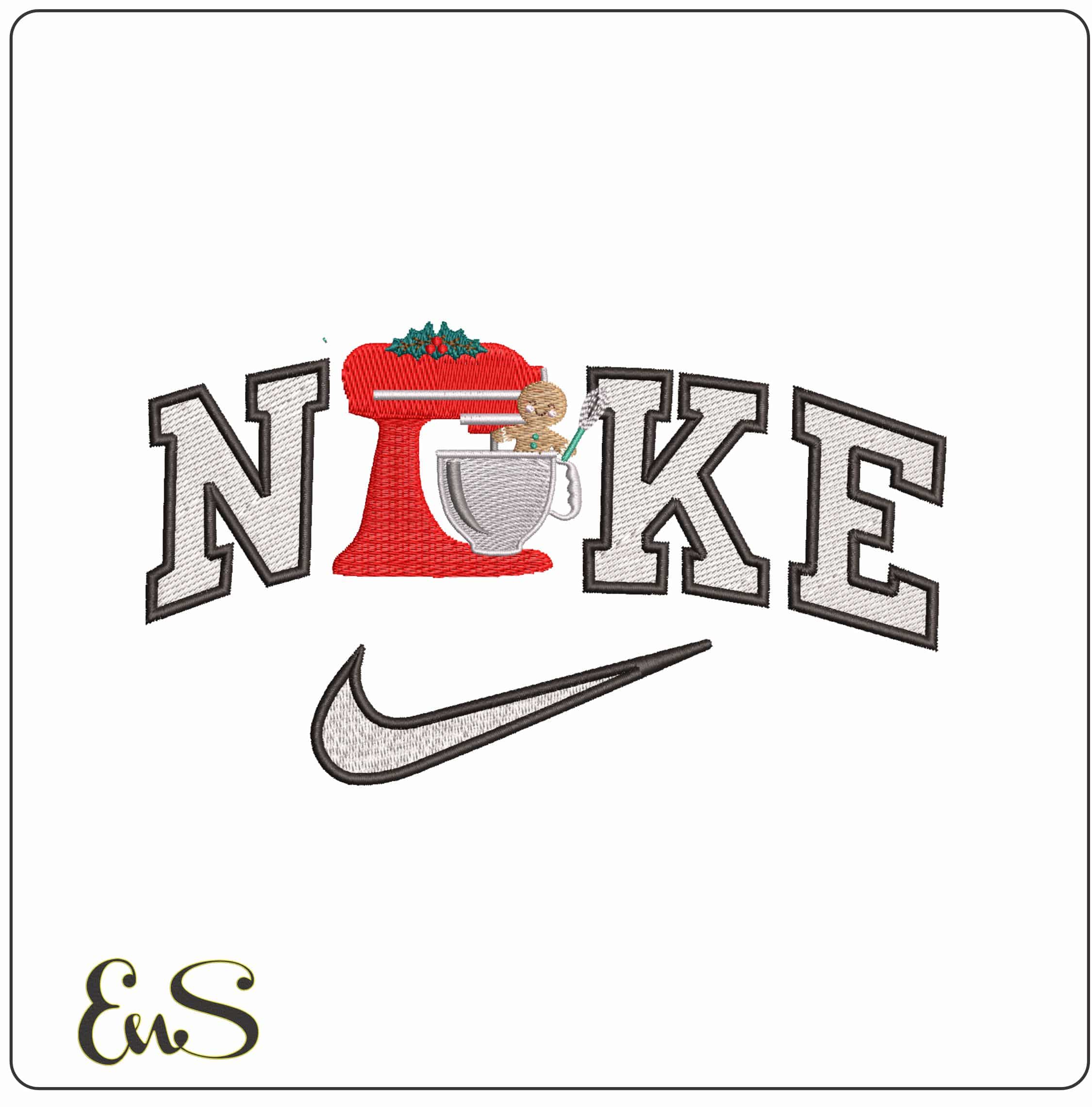 Nike Gingerbread man in Mixer- Elegant embroidery design file - instant download