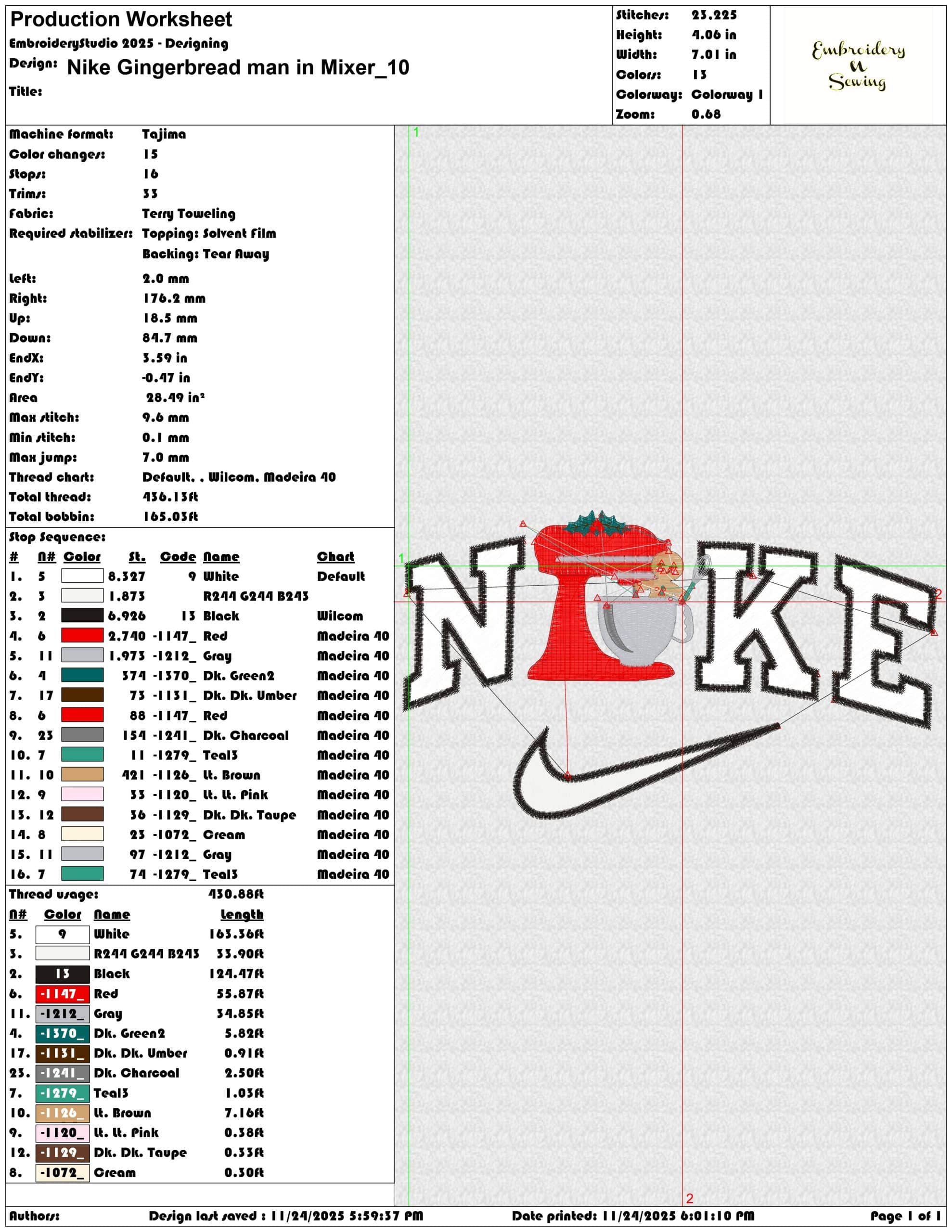Nike Gingerbread man in Mixer- Elegant embroidery design file - instant download — view 3