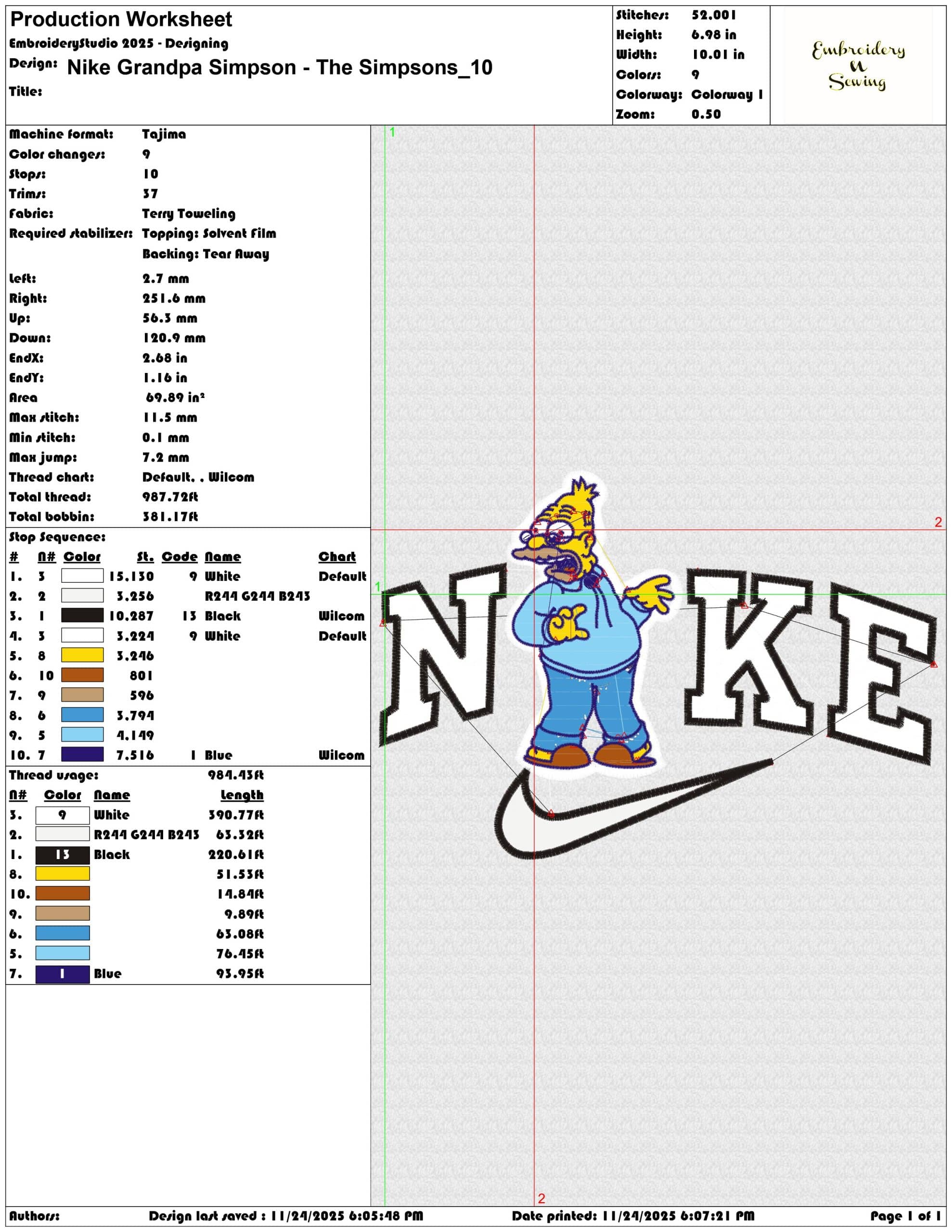 Nike Grandpa Simpson The Simpsons- Elegant embroidery design file - instant download — view 3