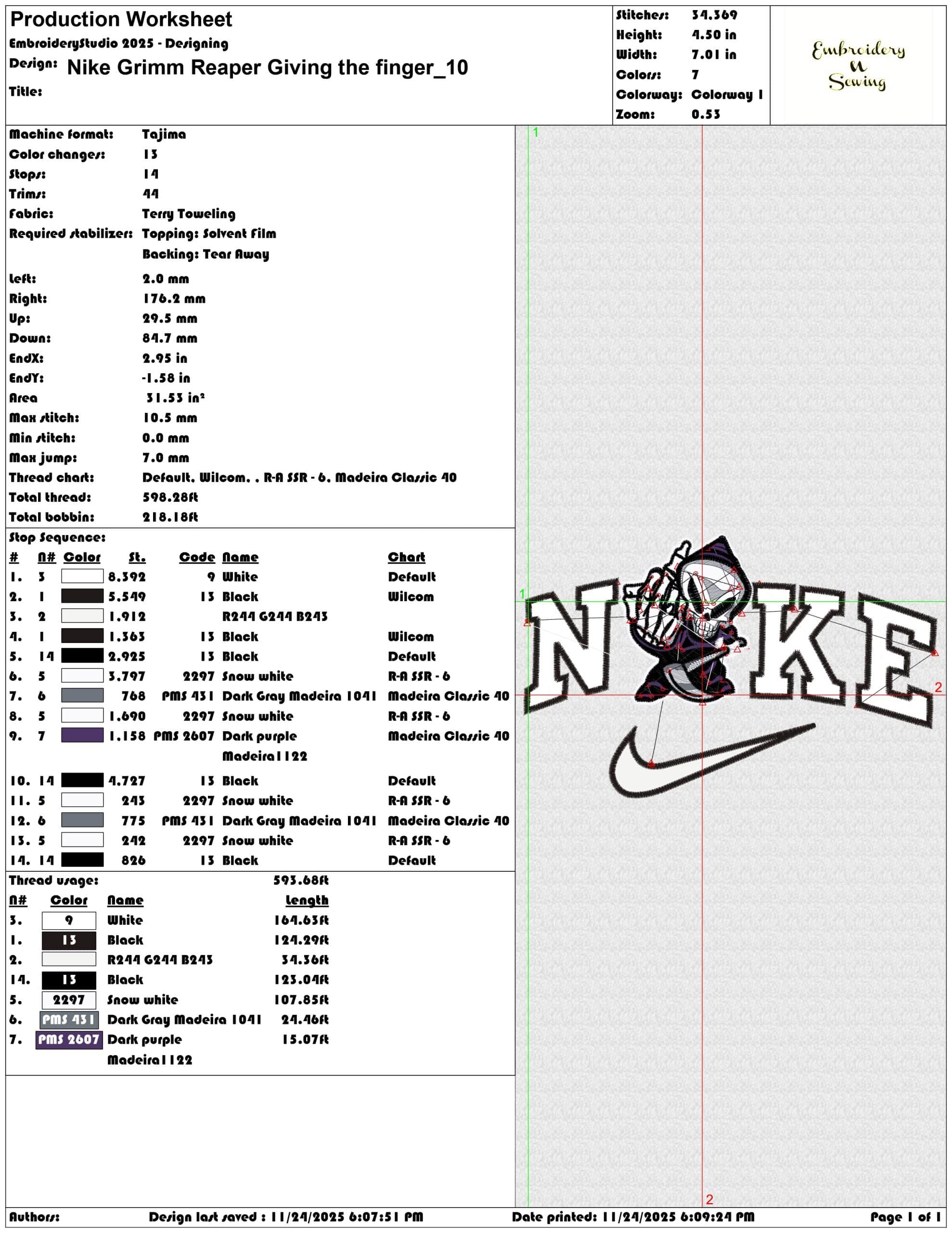Nike Grimm Reaper Giving the finger- Elegant embroidery design file - instant download — view 3