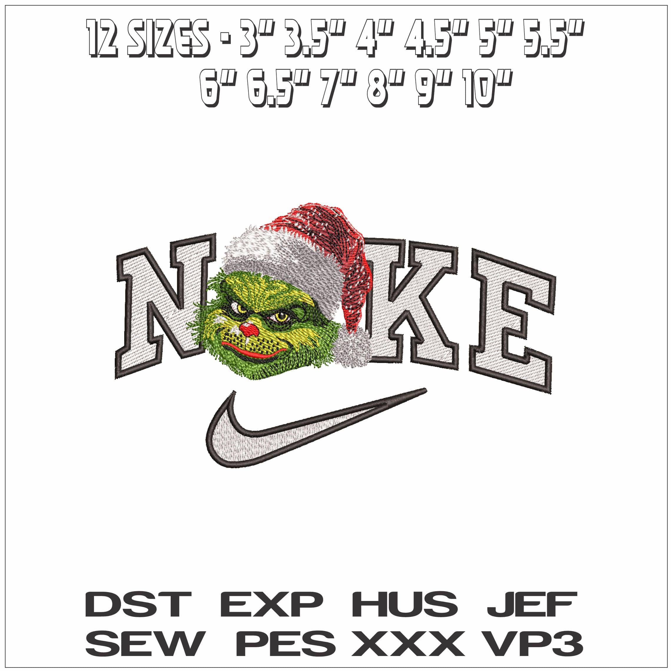 Nike Grinch Christmas Face- Elegant embroidery design file - instant download — view 2