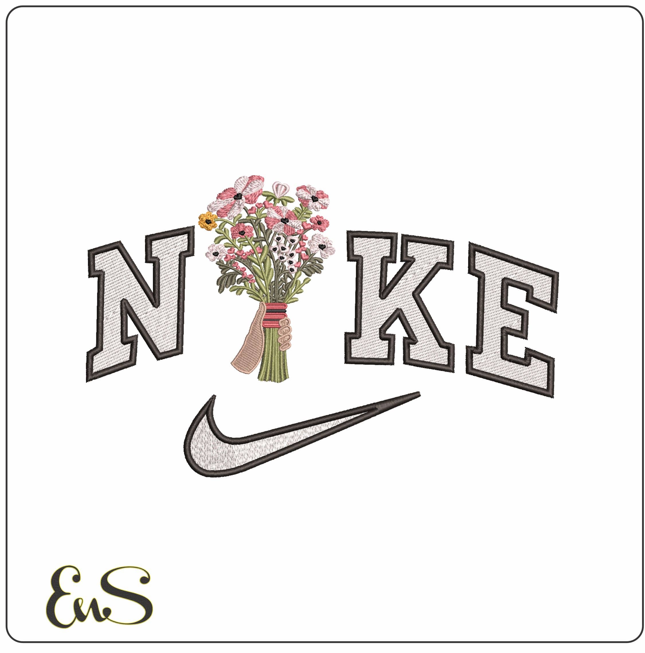 Nike Hand Giving Flowers- Elegant embroidery design file - instant download