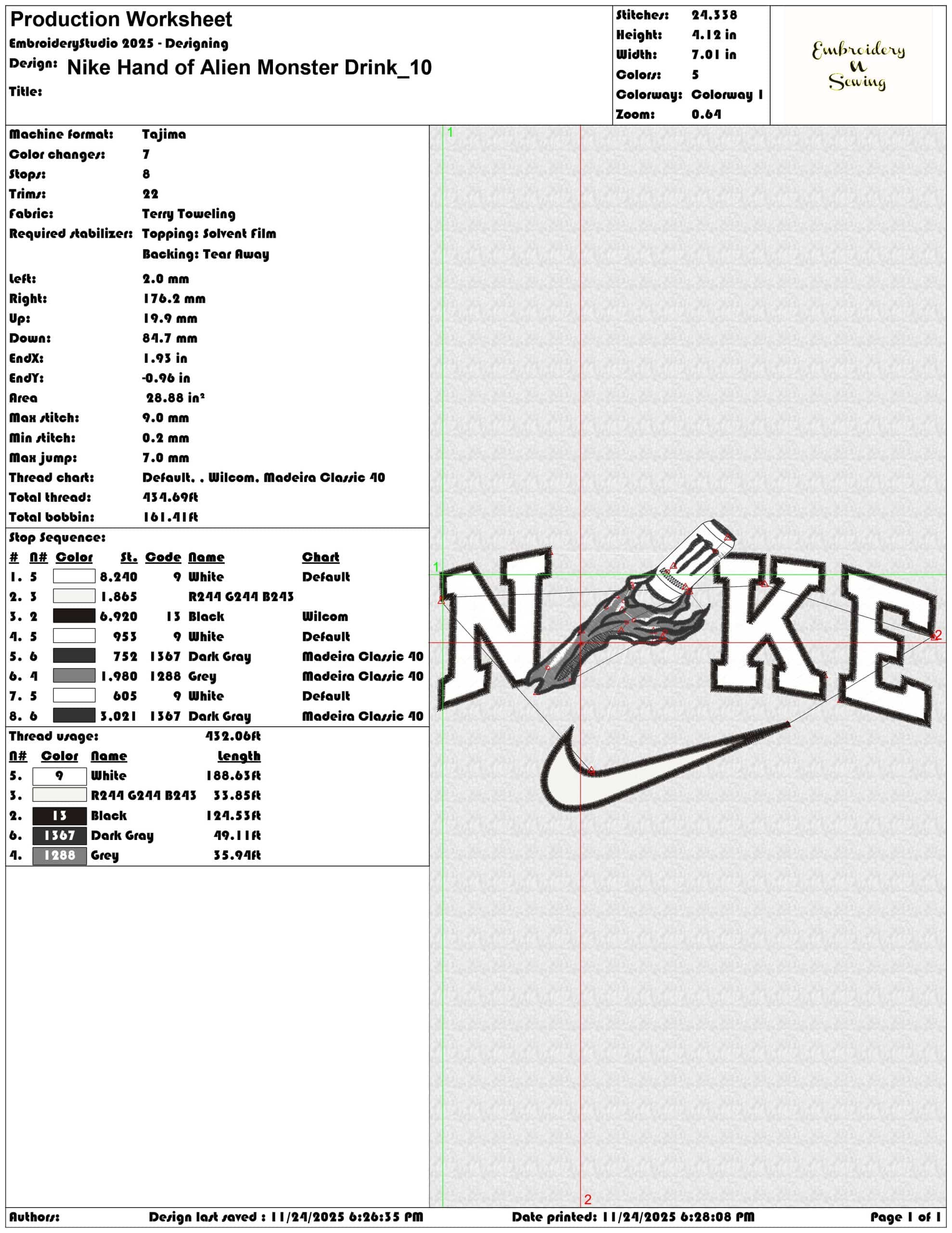 Nike Hand of Alien Monster Drink- Elegant embroidery design file - instant download — view 3