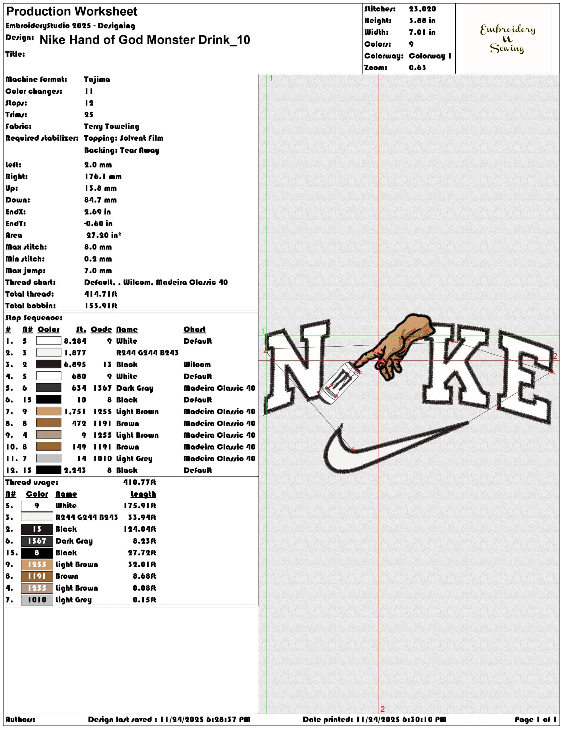 Nike Hand of God Monster Drink- Elegant embroidery design file - instant download — view 3