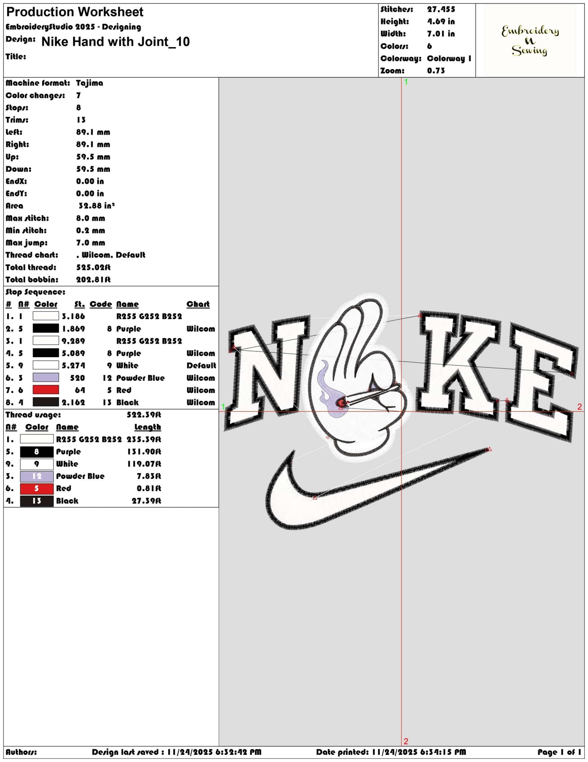 Nike Hand with Joint- Elegant embroidery design file - instant download — view 3