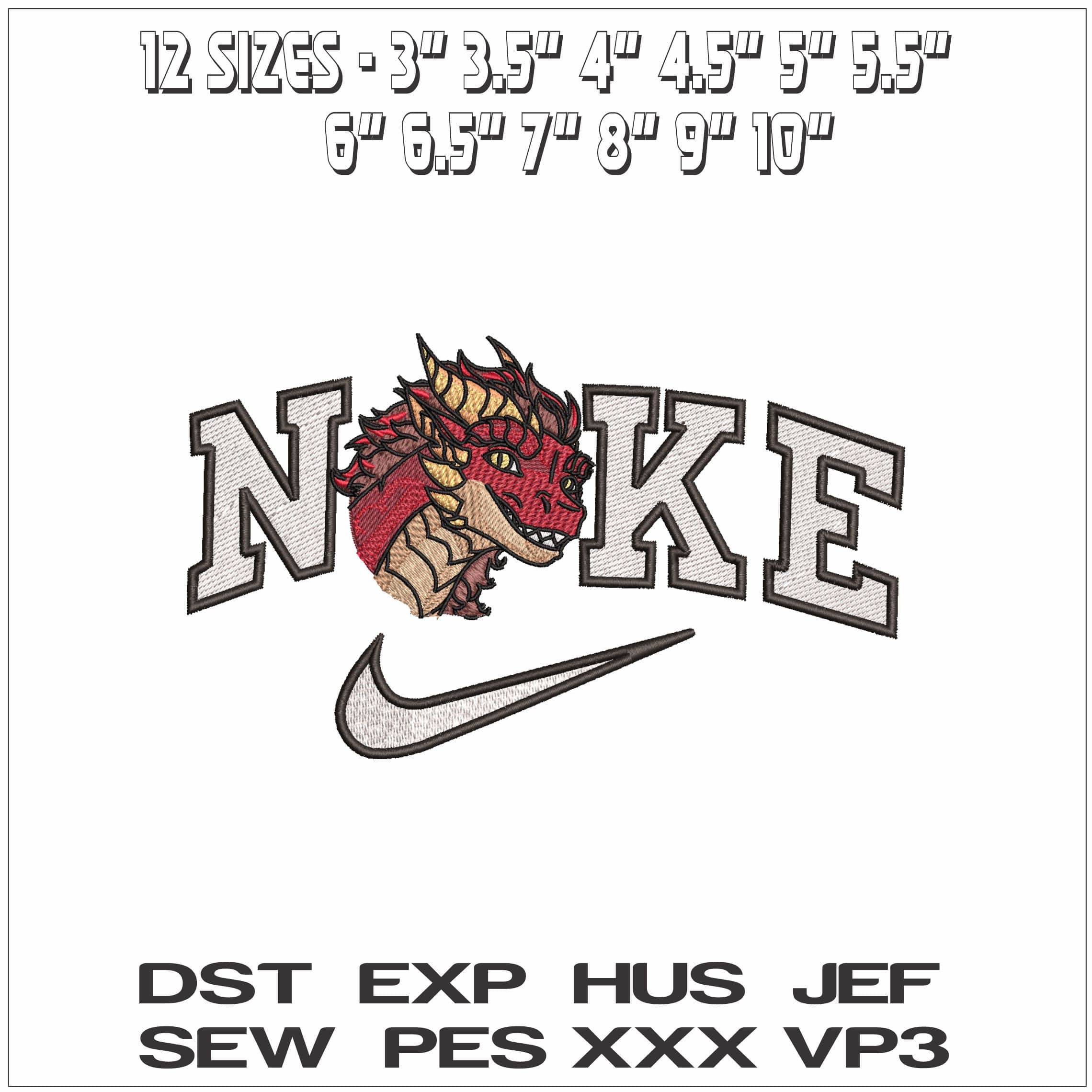 Nike Happy Dragon Head- Elegant embroidery design file - instant download — view 2