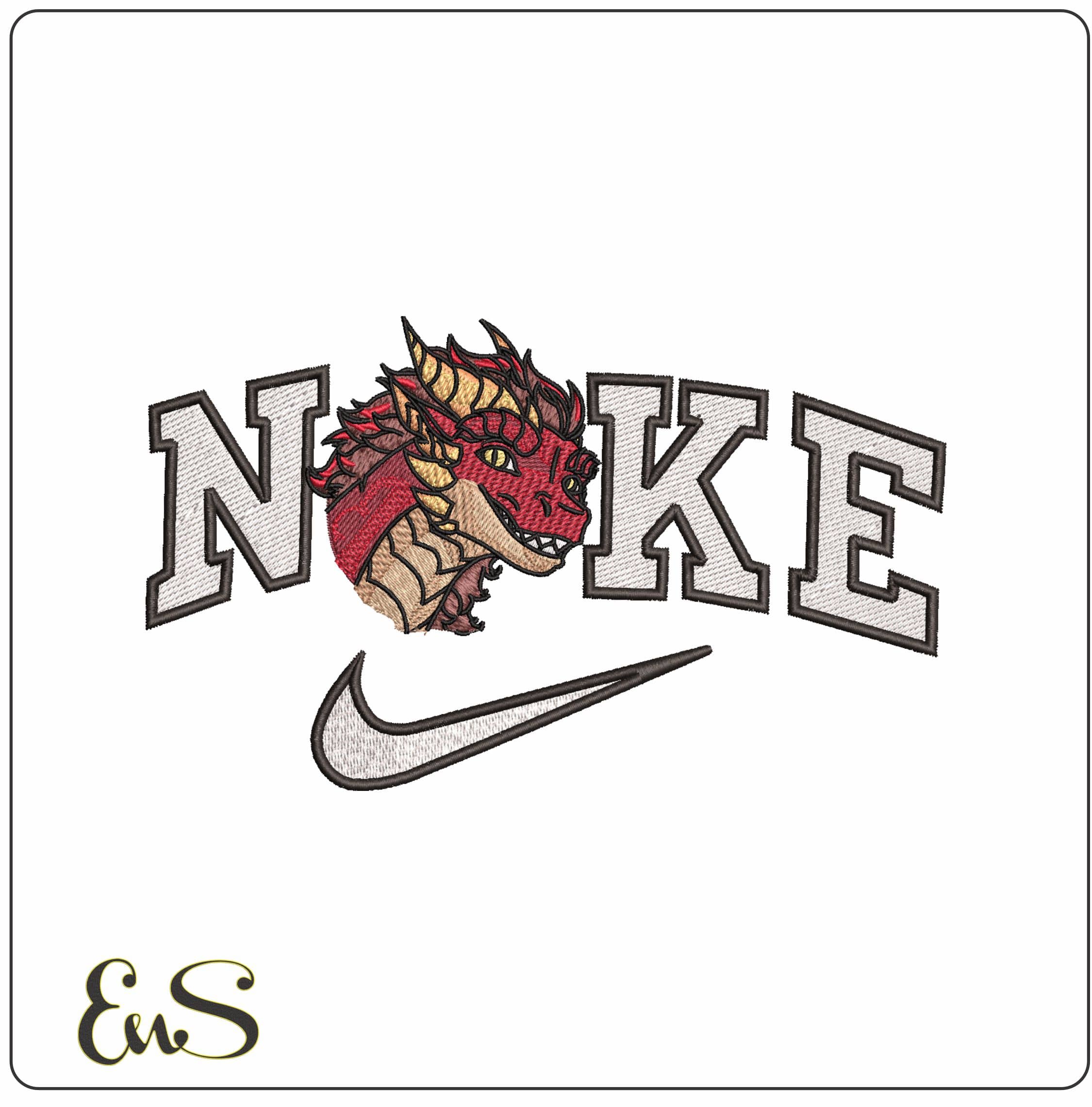 Nike Happy Dragon Head- Elegant embroidery design file - instant download