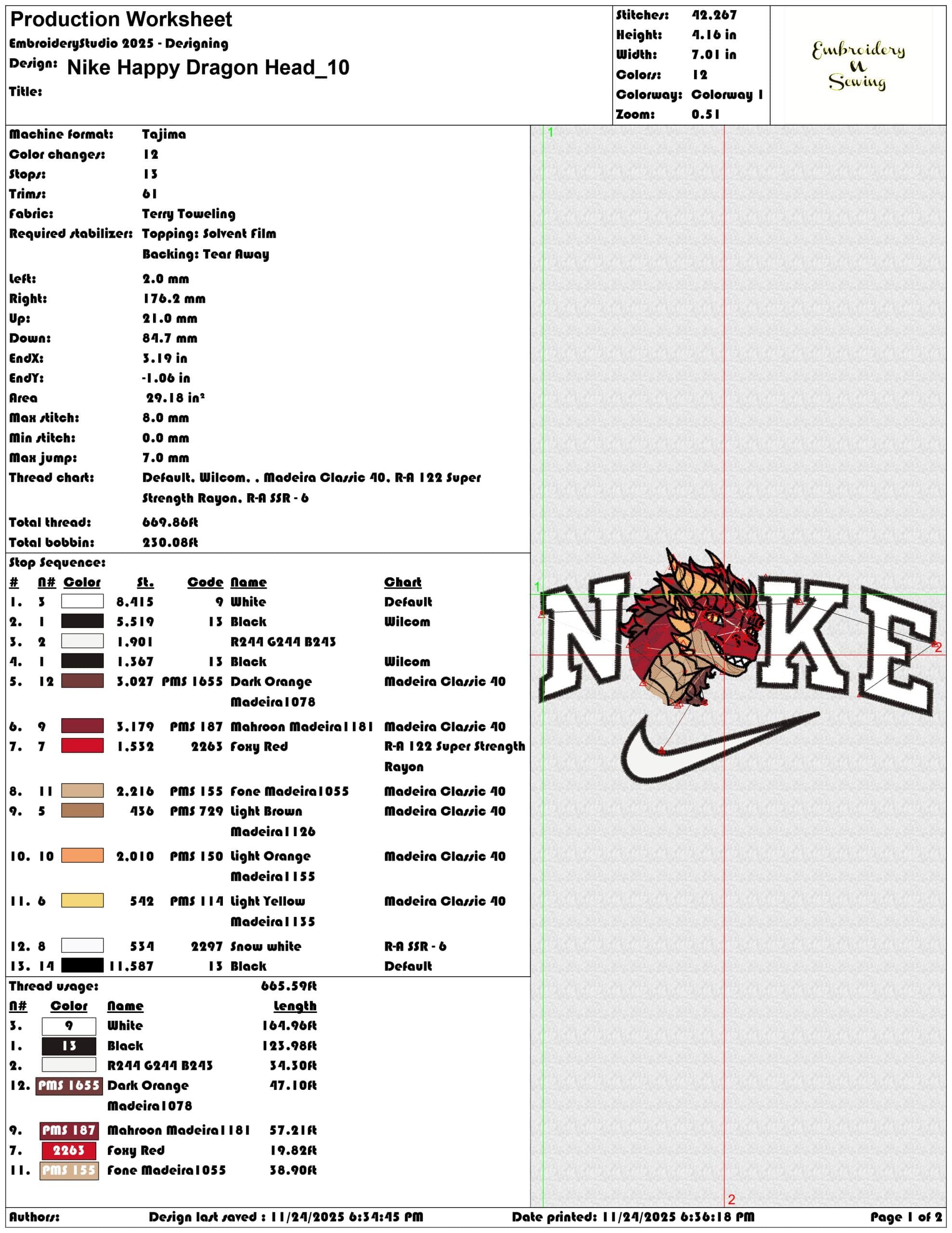 Nike Happy Dragon Head- Elegant embroidery design file - instant download — view 3