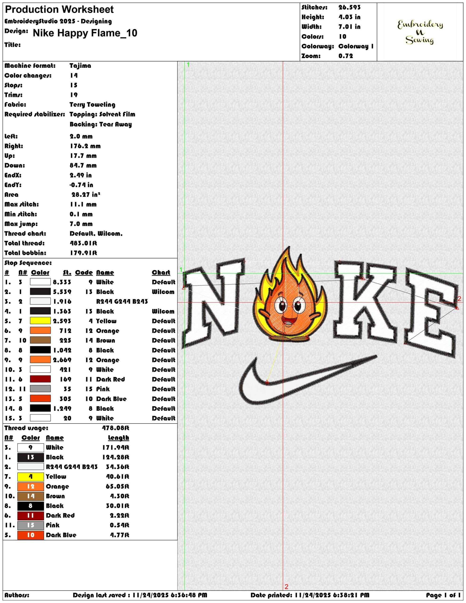 Nike Happy Flame- Elegant embroidery design file - instant download — view 3
