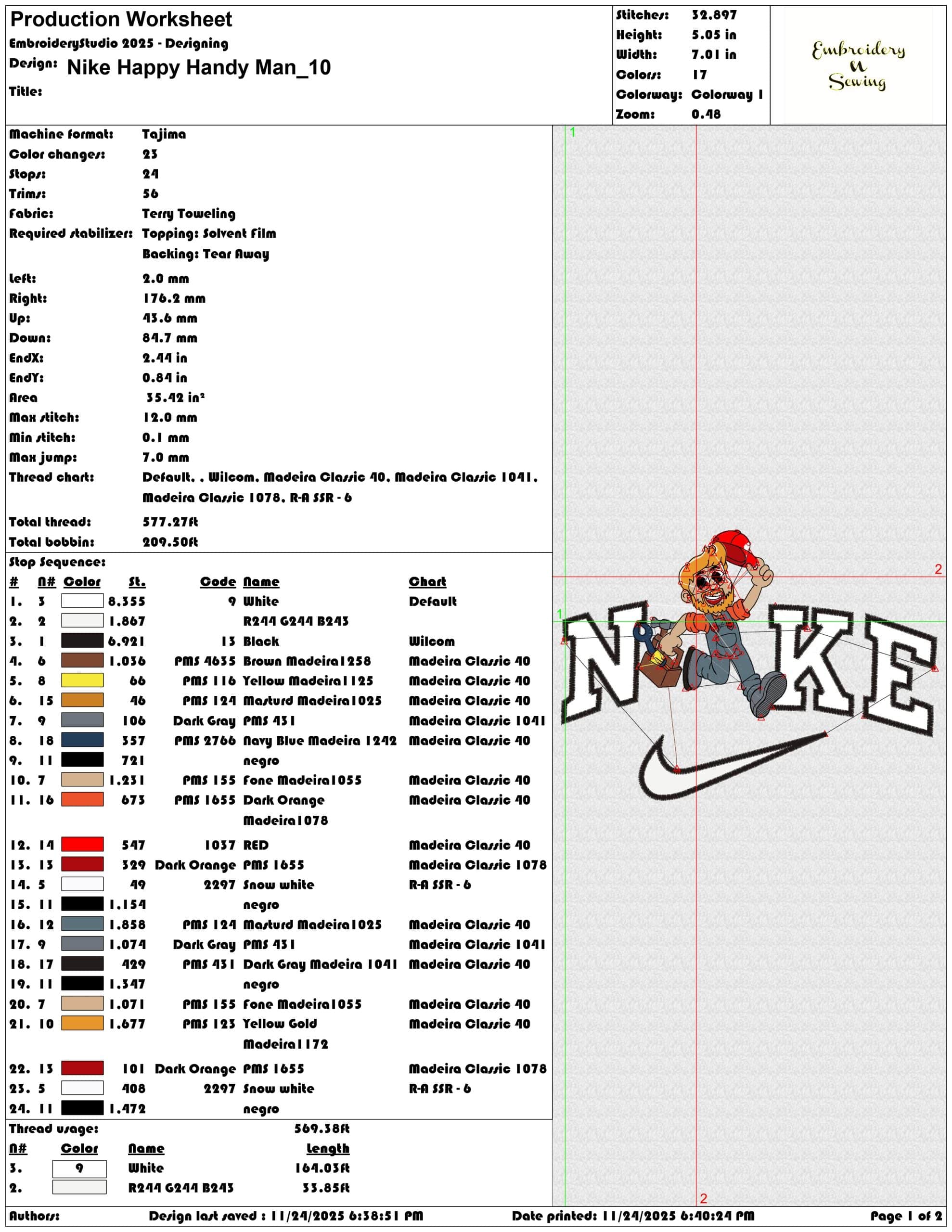 Nike Happy Handy Man- Elegant embroidery design file - instant download — view 3
