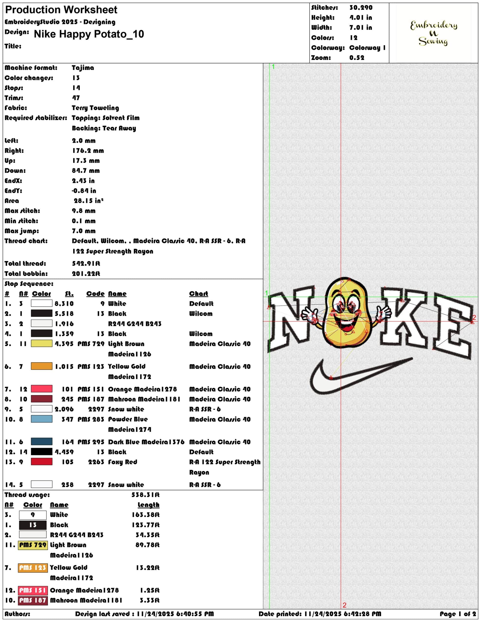 Nike Happy Potato- Elegant embroidery design file - instant download — view 3
