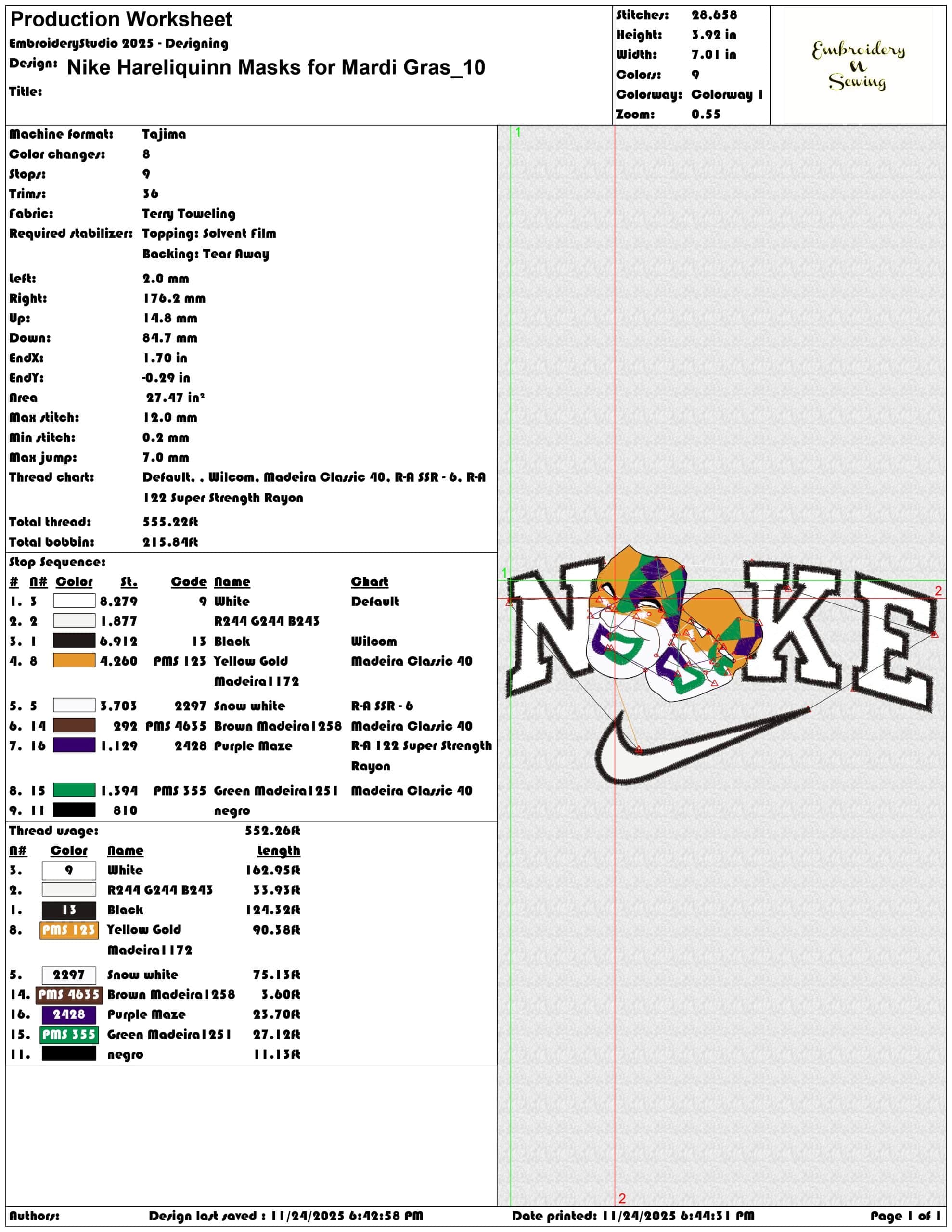 Nike Hareliquinn Masks for Mardi Gras- Elegant embroidery design file - instant download — view 3