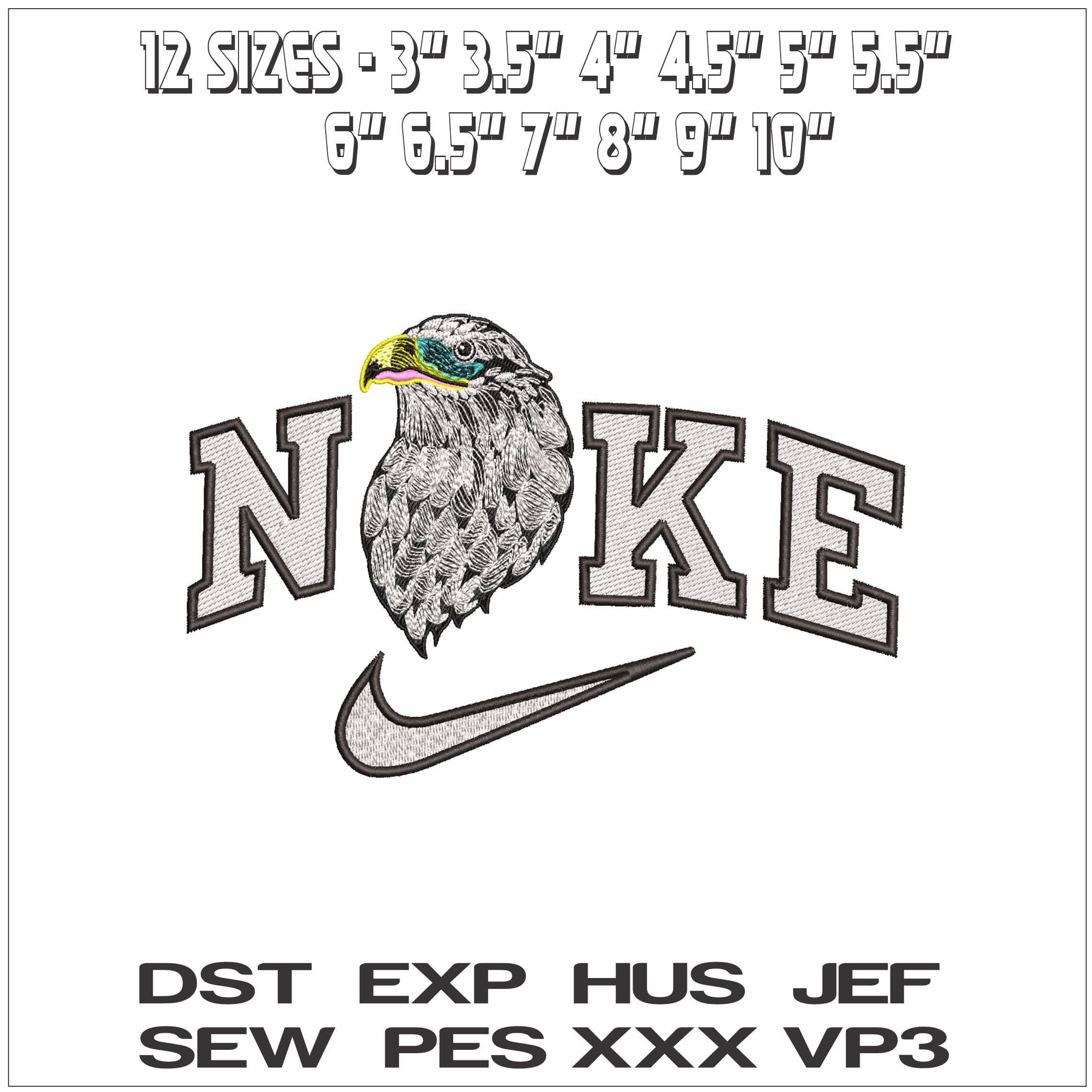 Nike Head of and Eagle- Elegant embroidery design file - instant download — view 2