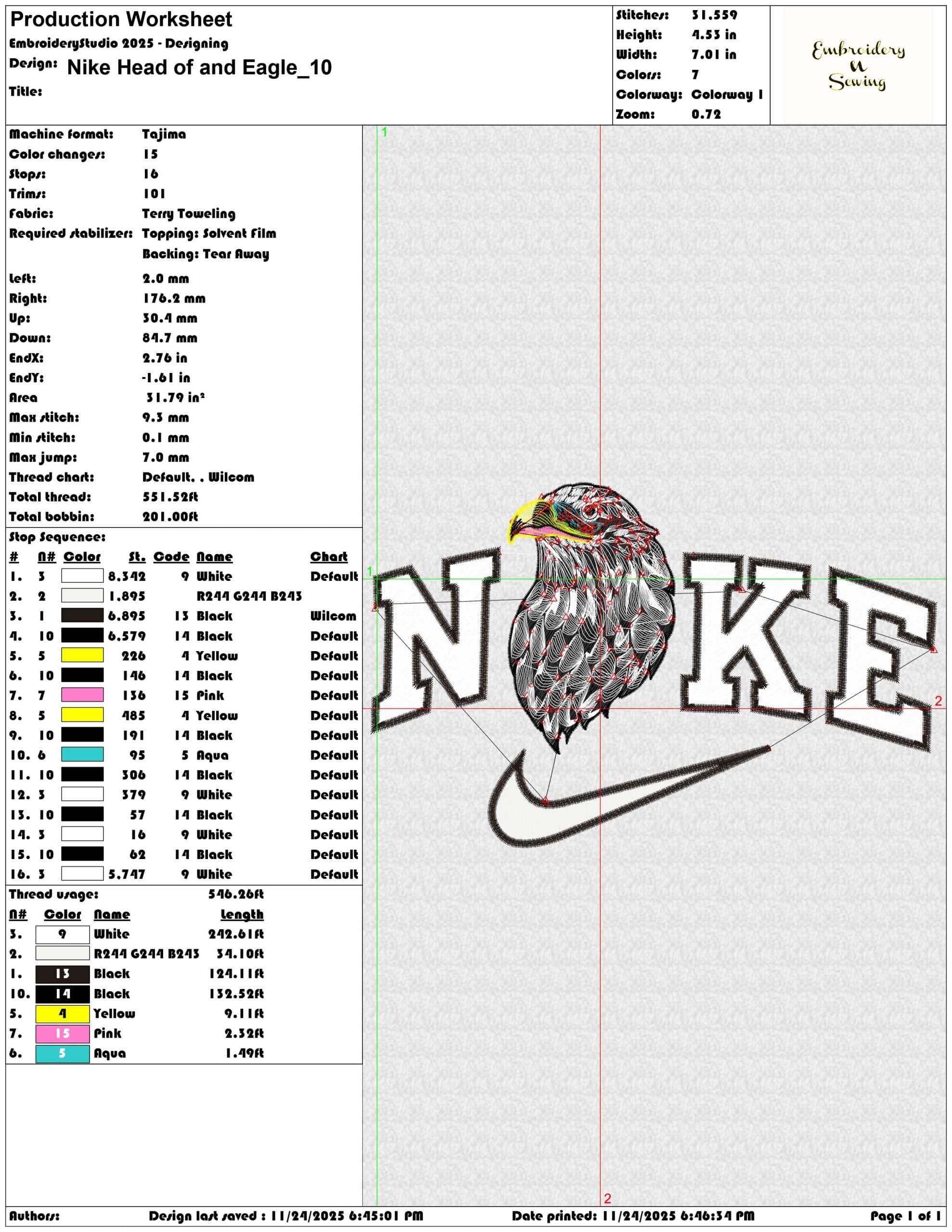 Nike Head of and Eagle- Elegant embroidery design file - instant download — view 3
