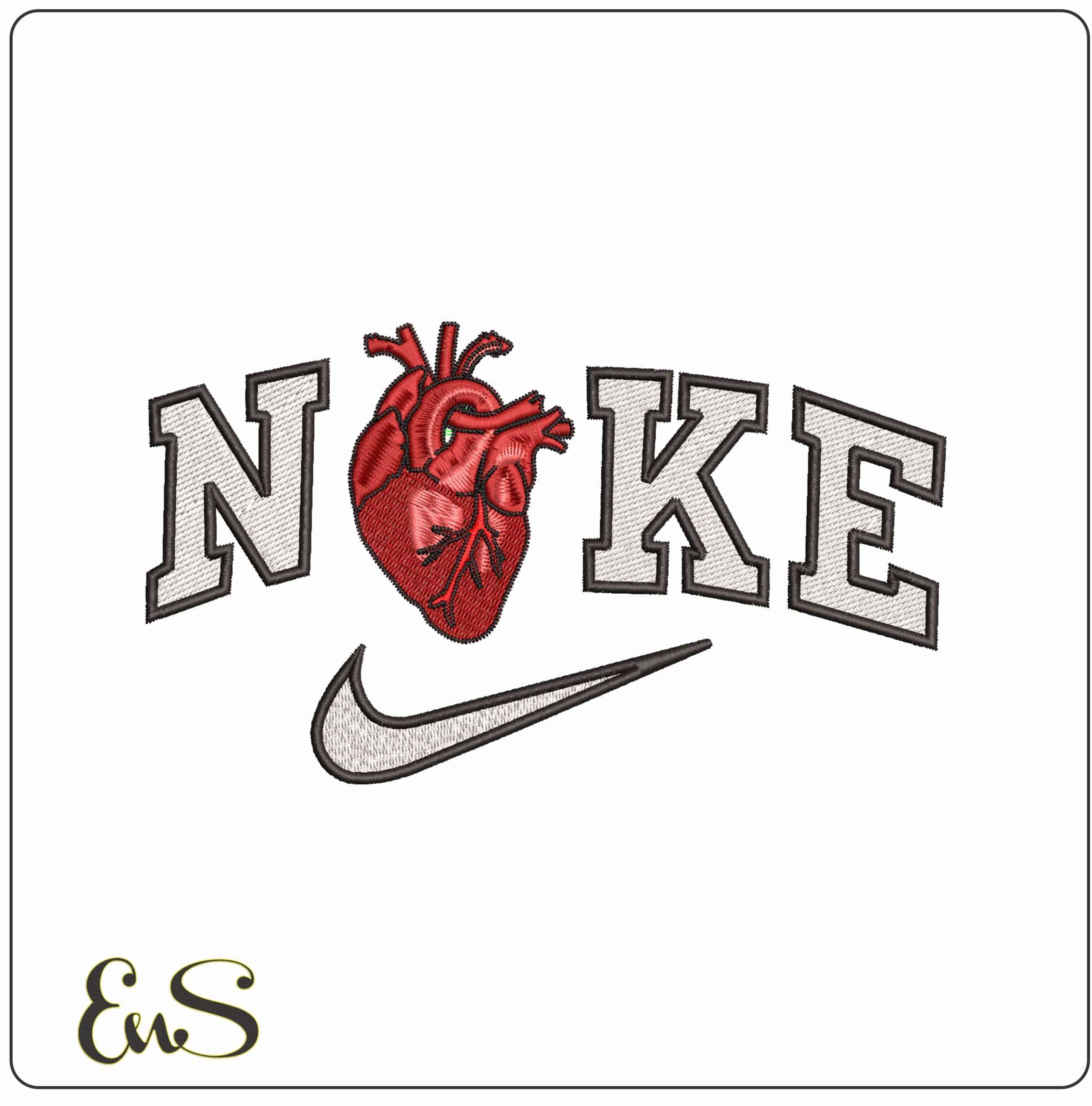 Nike Heart Organ- Elegant embroidery design file - instant download