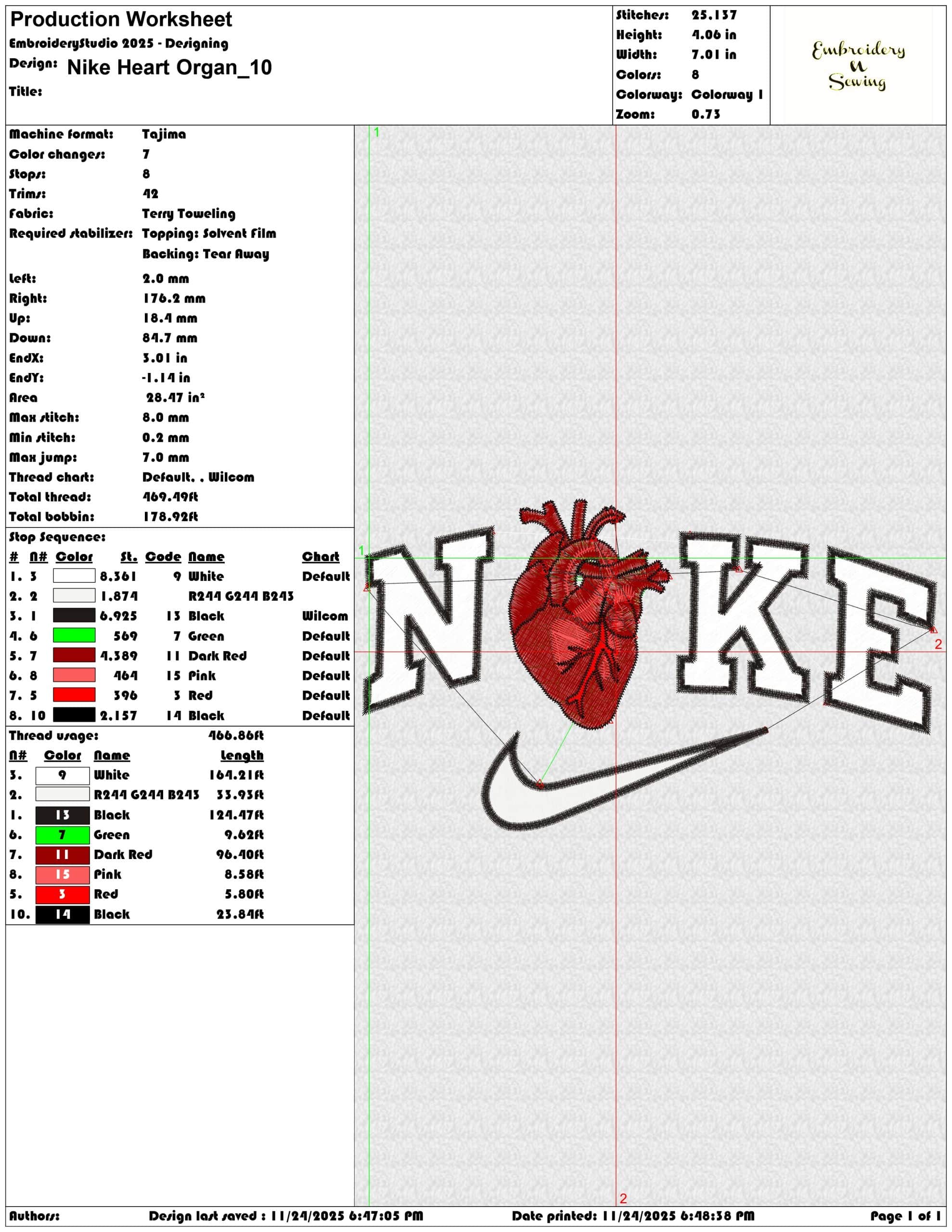 Nike Heart Organ- Elegant embroidery design file - instant download — view 3